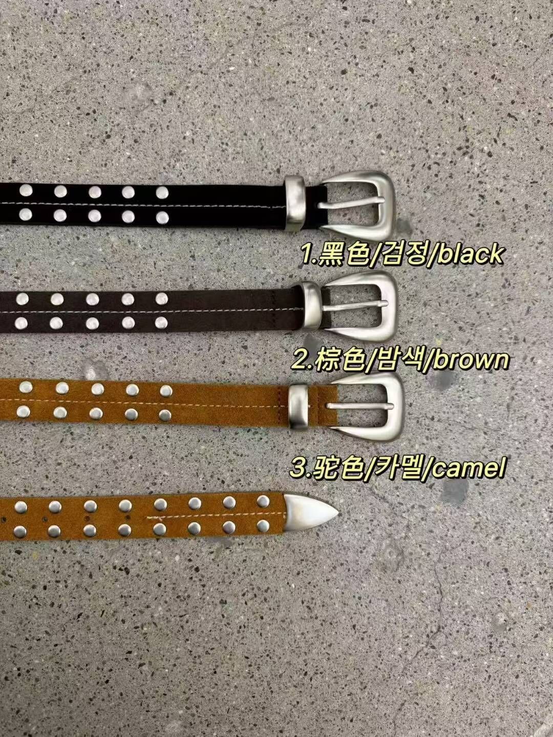 BT5119 義大利牛皮麂皮雙排釘皮帶