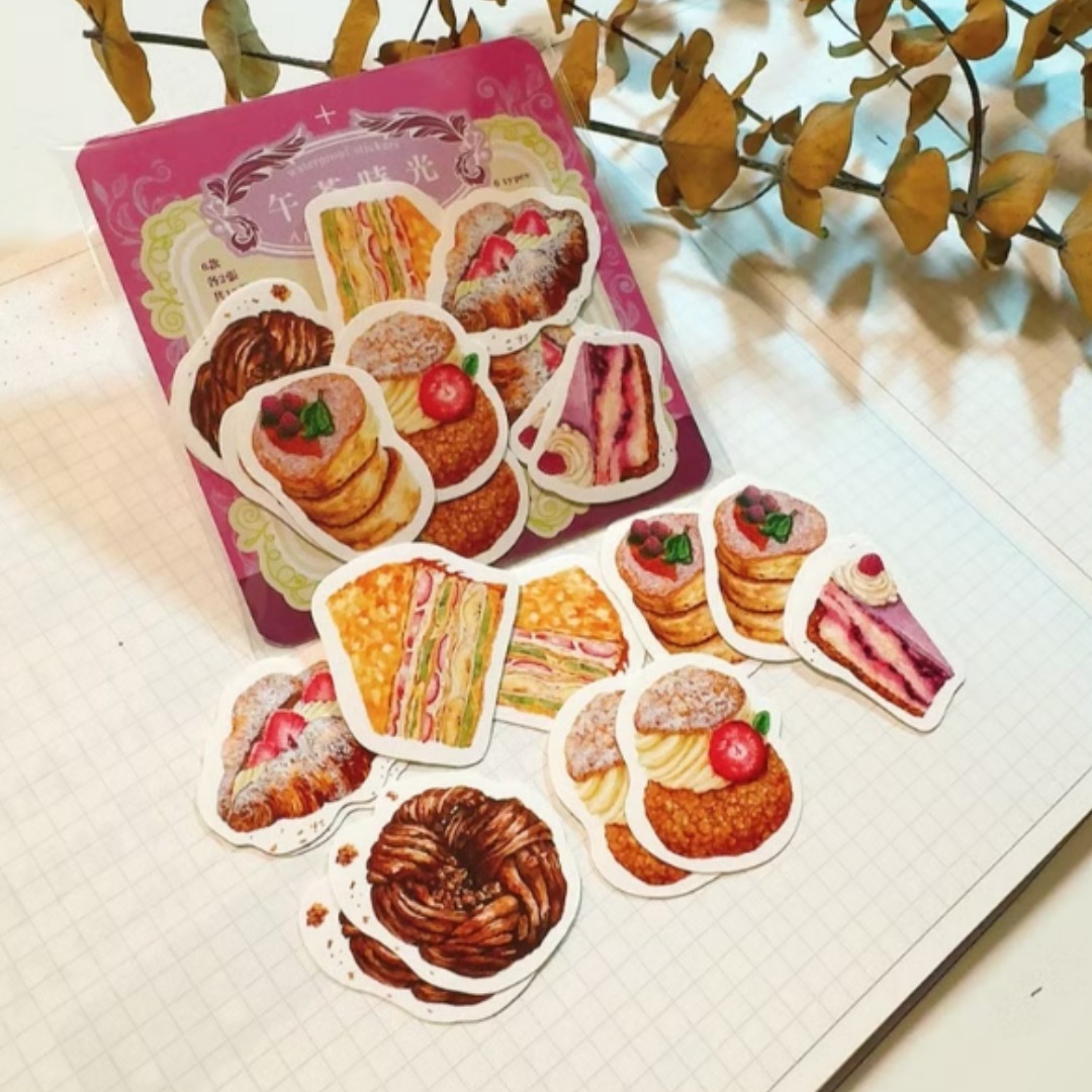 糕點 下午茶時光小貼紙組 珠光防水貼紙｜針線球 Yarnball 台灣