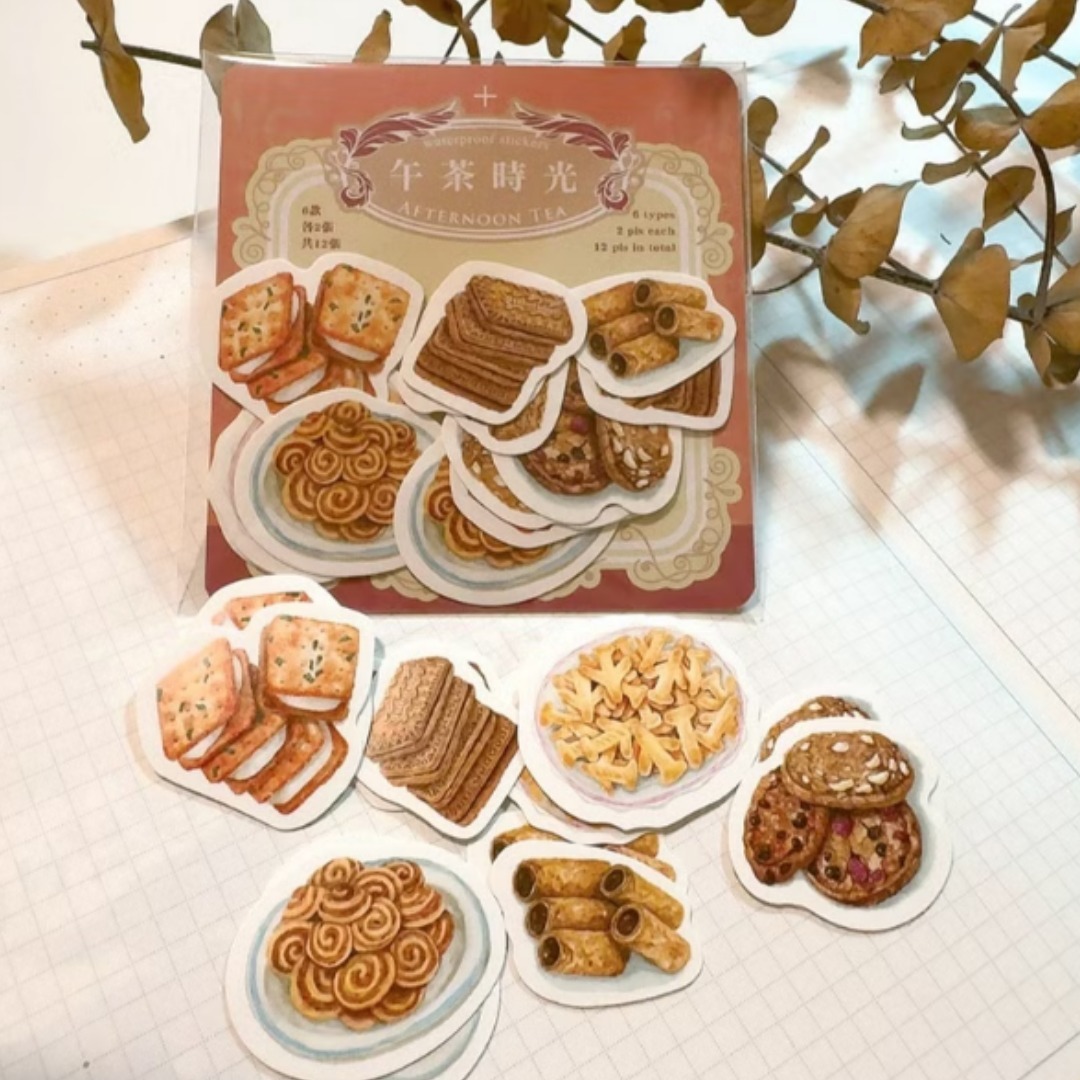 餅乾 下午茶時光小貼紙組 珠光防水貼紙｜針線球 Yarnball 台灣