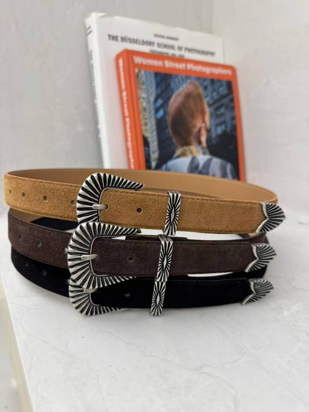 BT5124 花紋扣_義大利牛皮麂皮腰帶