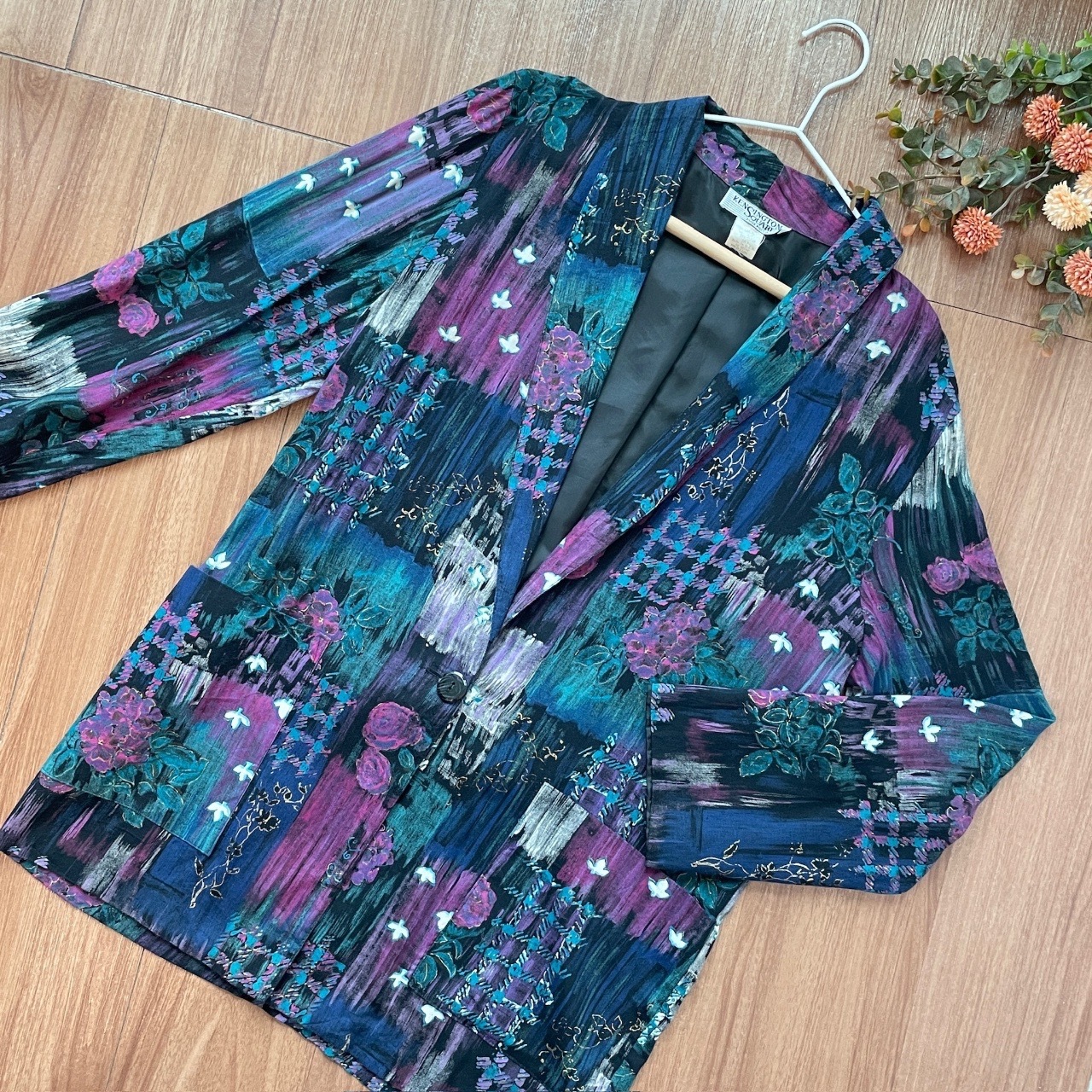 美國製油畫風夜幕花園長袖西裝外套