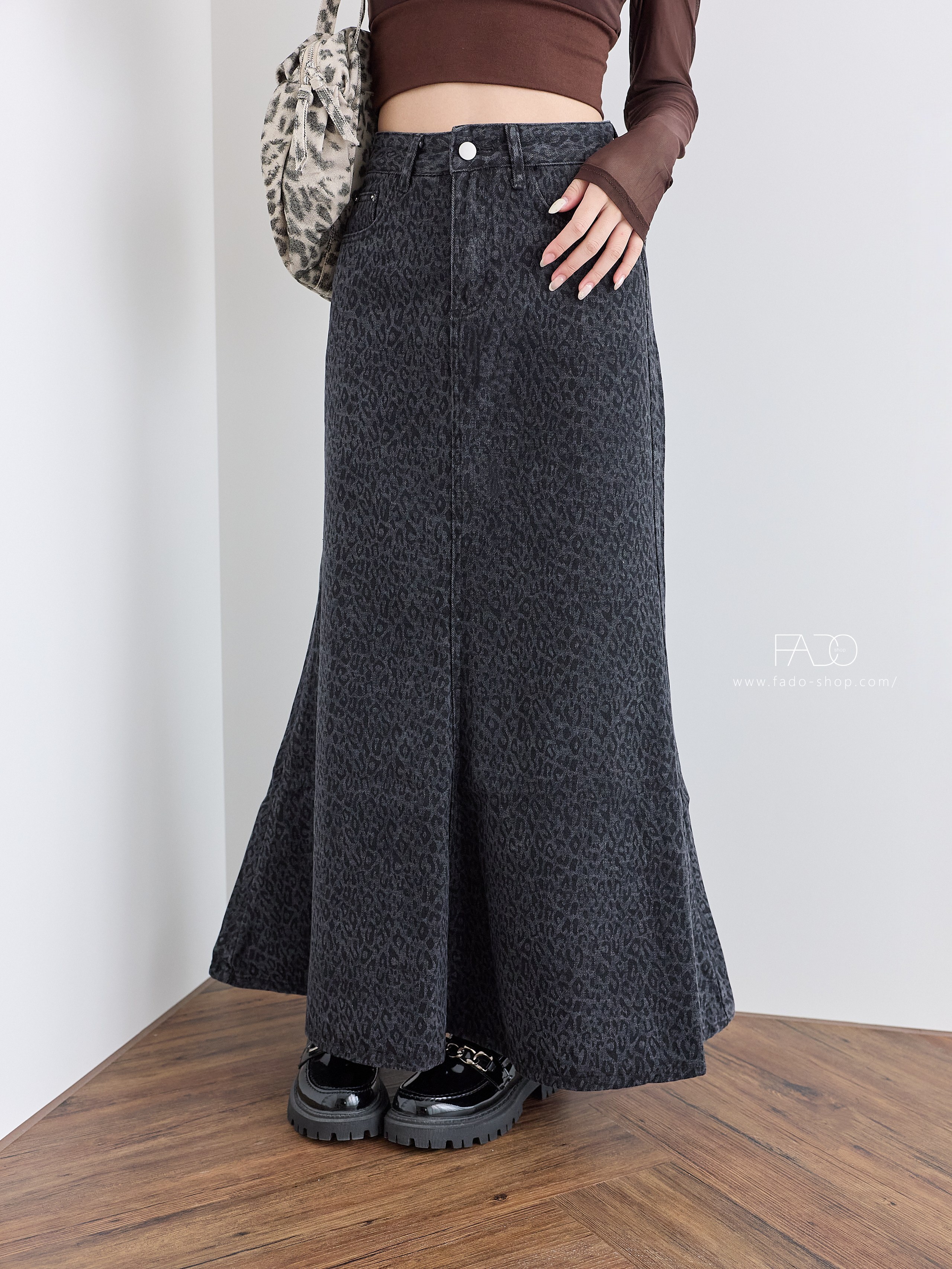 法朵Fado shop｜水洗豹紋口袋長裙🐆 4544001 黑 / 灰 S-XL