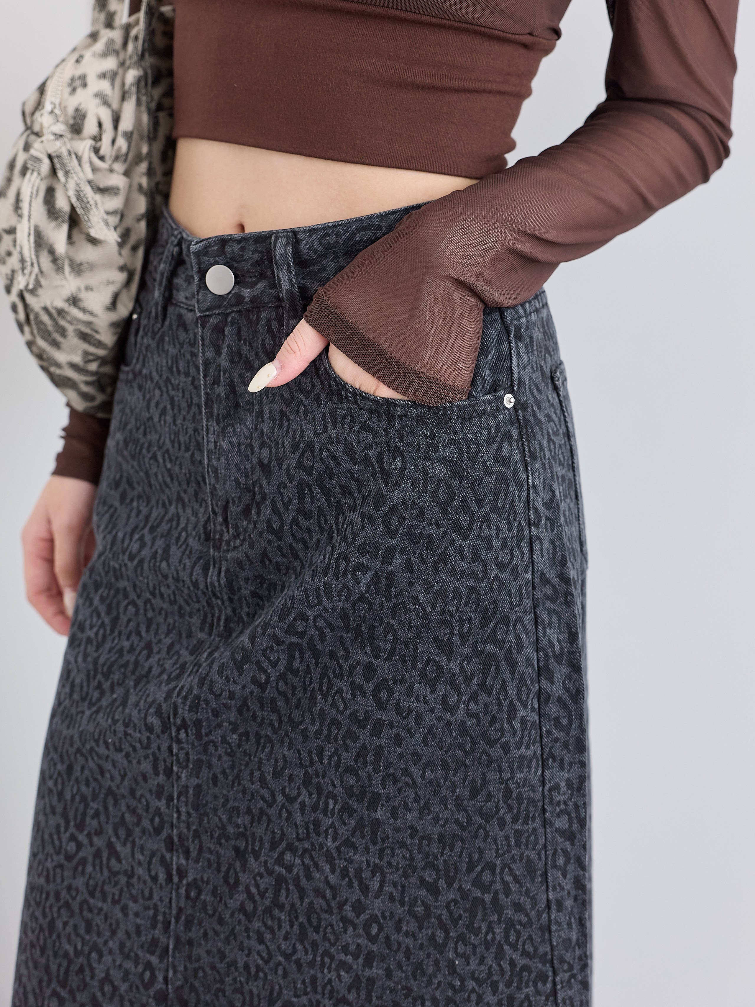 法朵Fado shop｜水洗豹紋口袋長裙🐆 4544001 黑 / 灰 S-XL