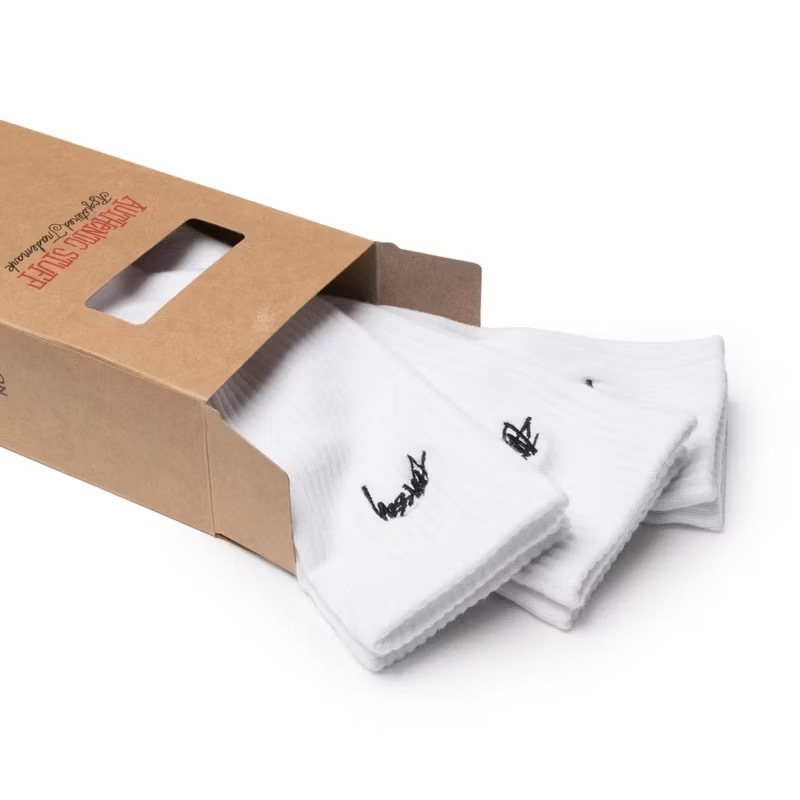 Stussy Stock Crew Pack 電繡Logo長襪 (白/黑)