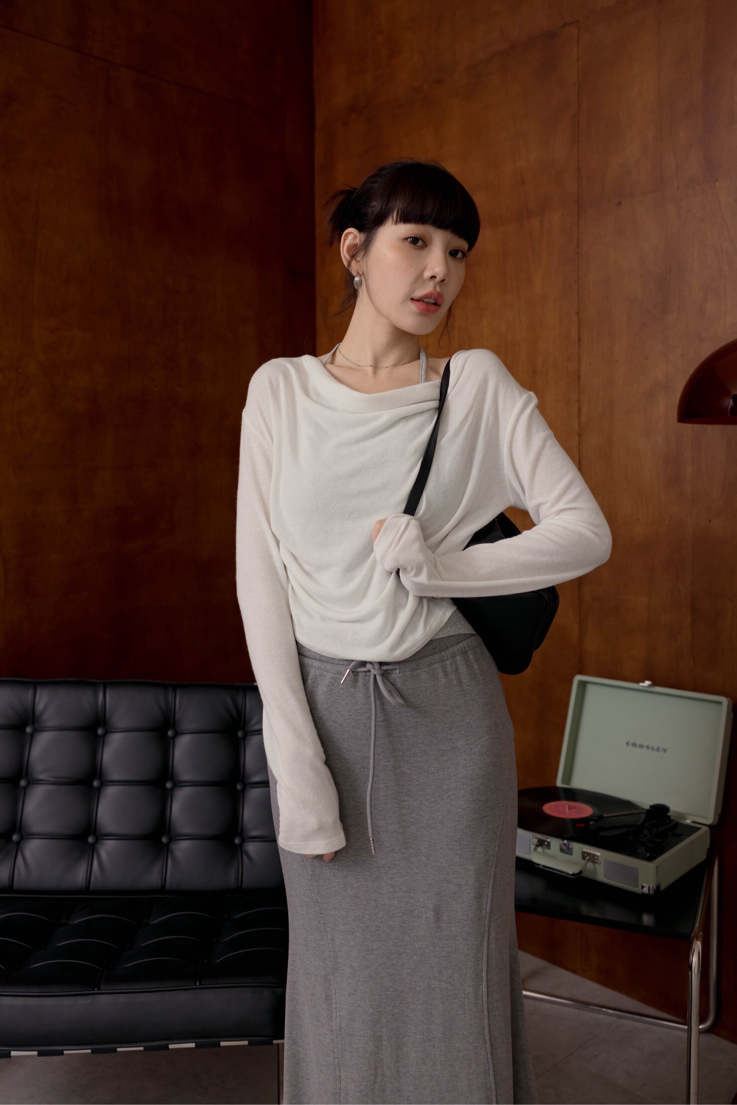 （現貨）🇰🇷#AE125 私心愛假兩件掛脖上衣(深灰/灰/白)