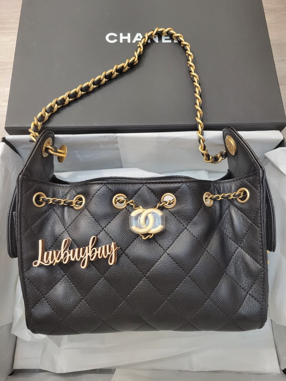 CHANEL AS5631 25 MINI BLACK GOLD CAVIAR 黑金 粒紋牛皮