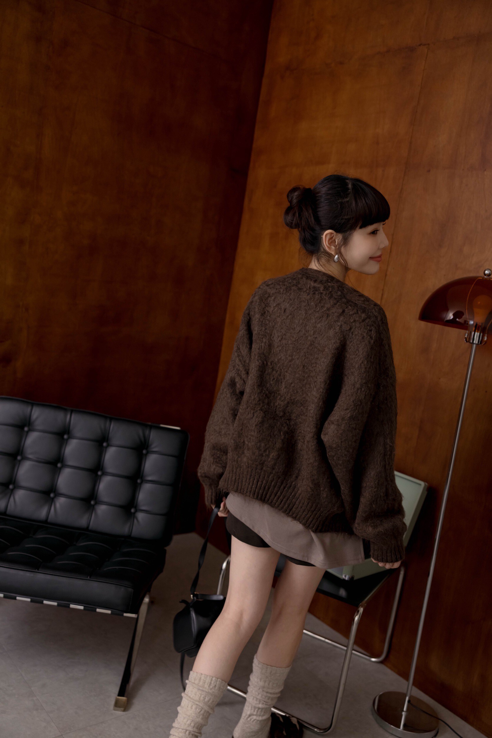 （現貨）#AE59 高級毛感Ｖ領外套(咖啡/卡其/軍綠/深灰/米白)