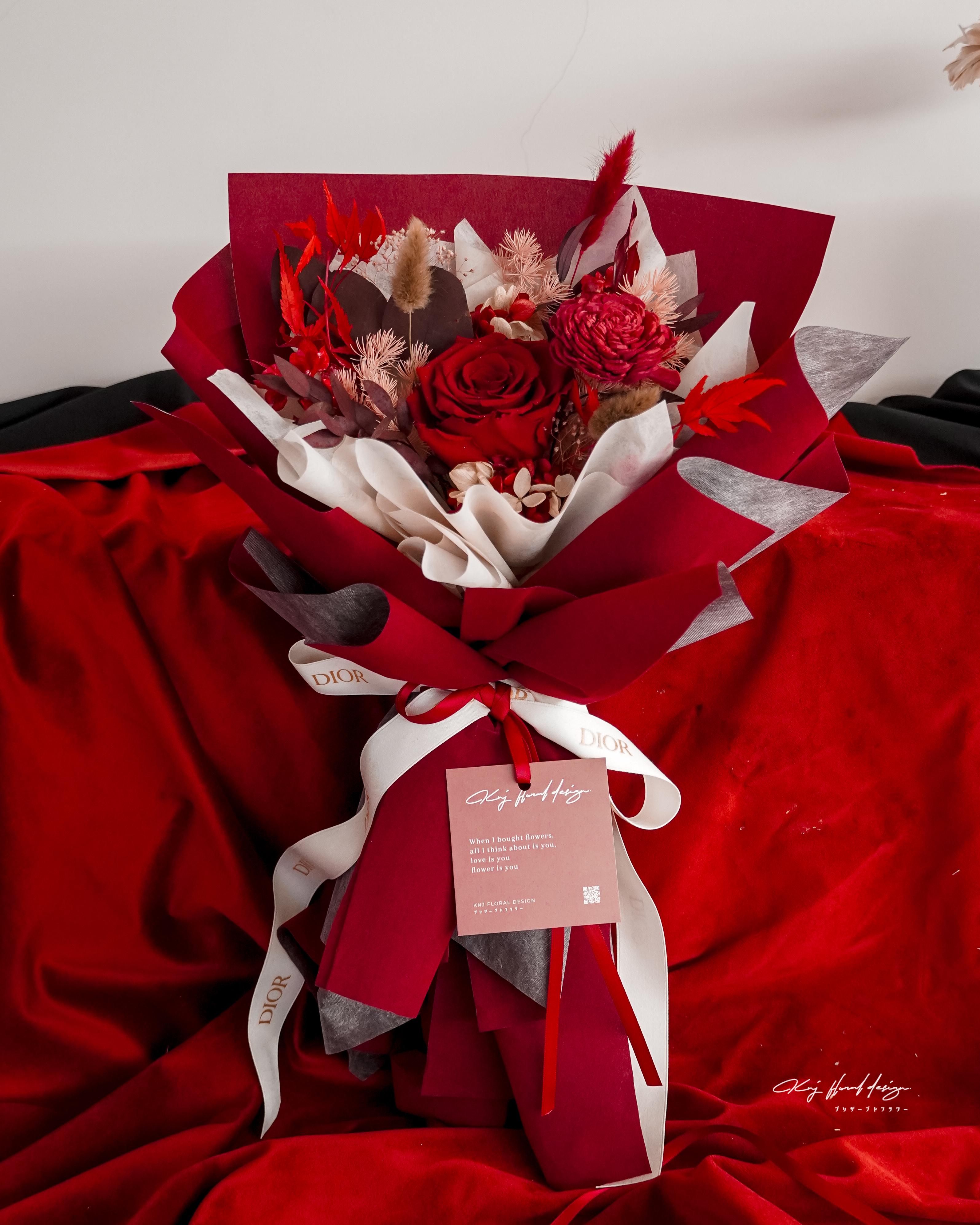 紅絲絨・單朵永生玫瑰花束