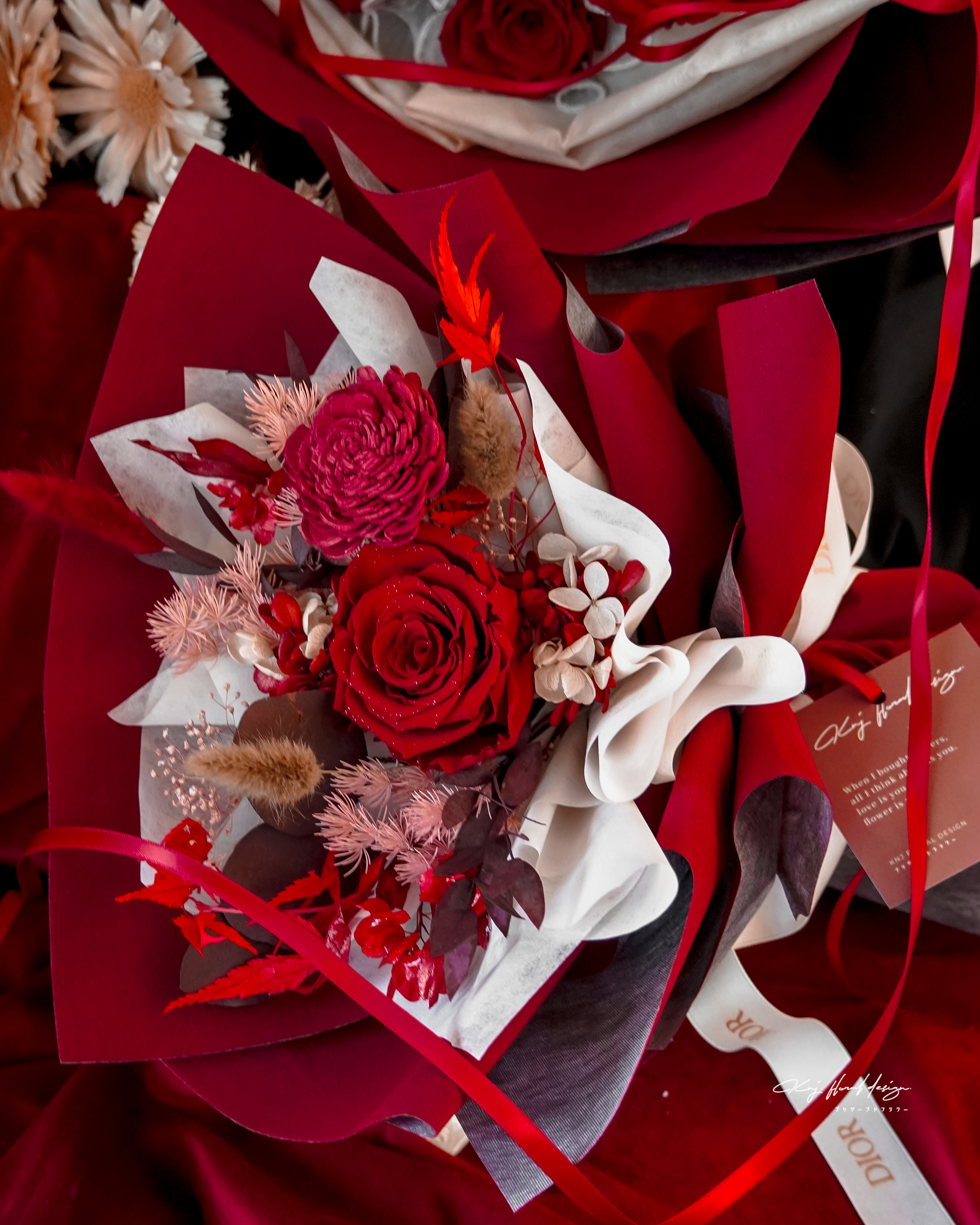 紅絲絨・單朵永生玫瑰花束