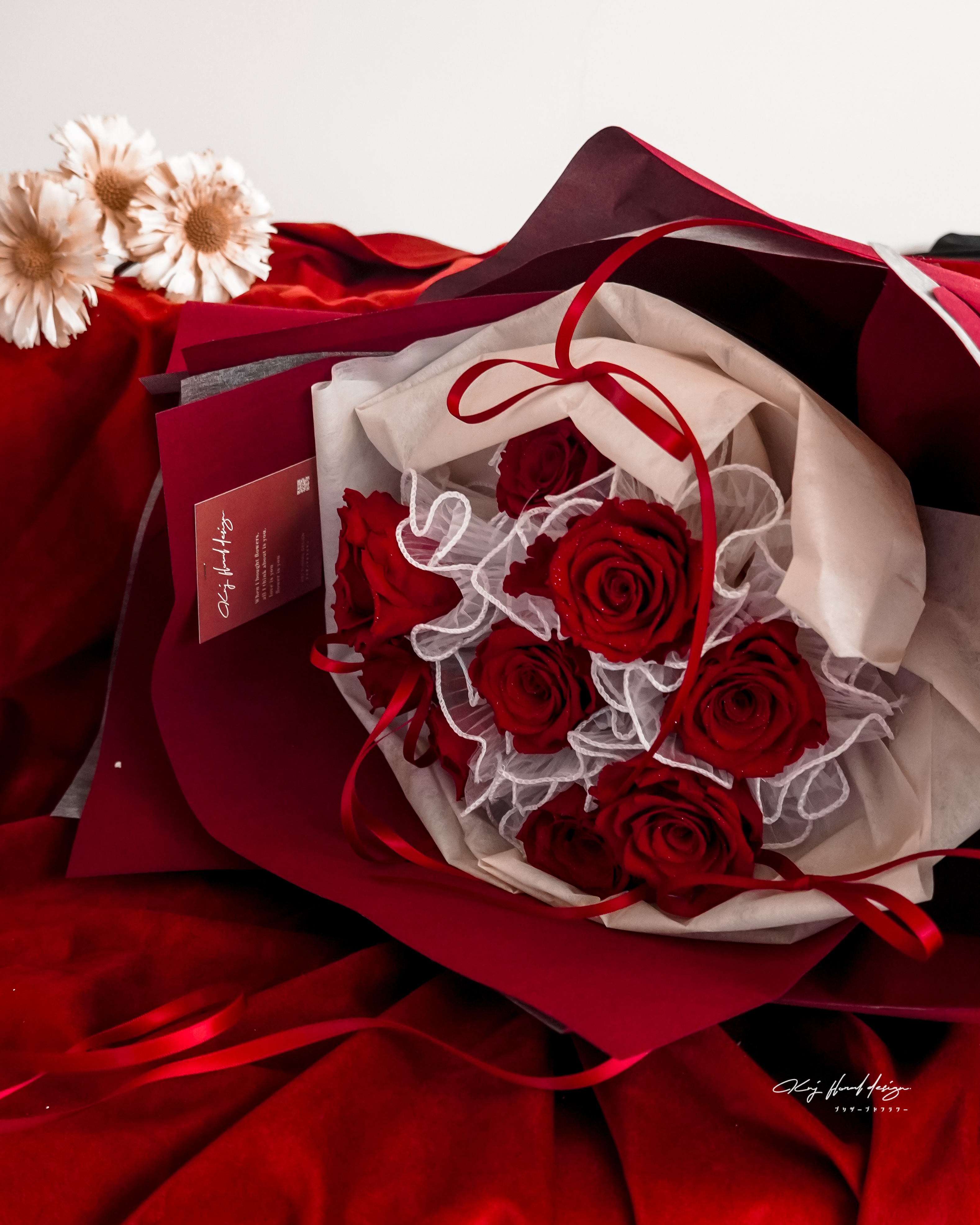 紅絲絨．九朵永生玫瑰花束