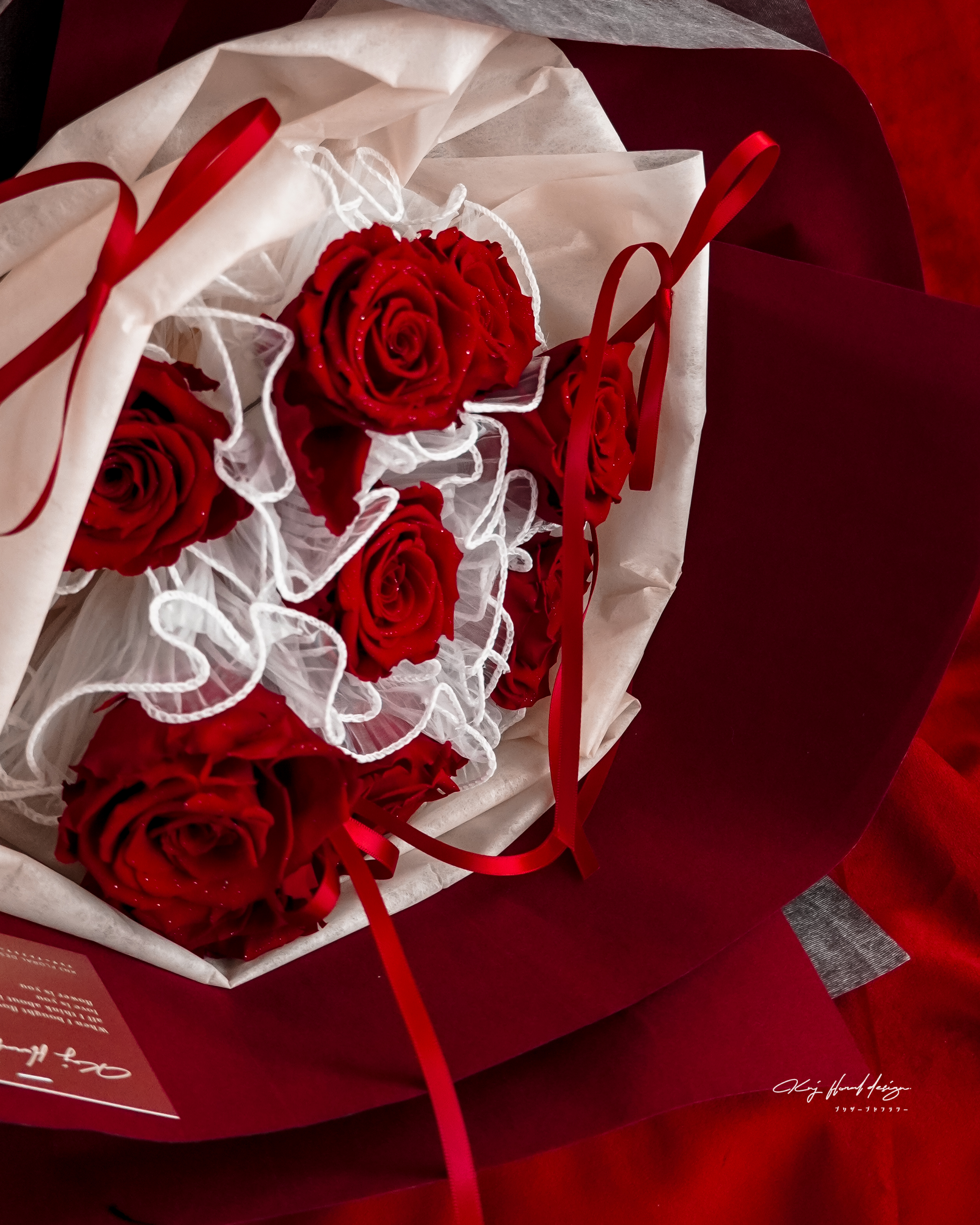 紅絲絨．九朵永生玫瑰花束