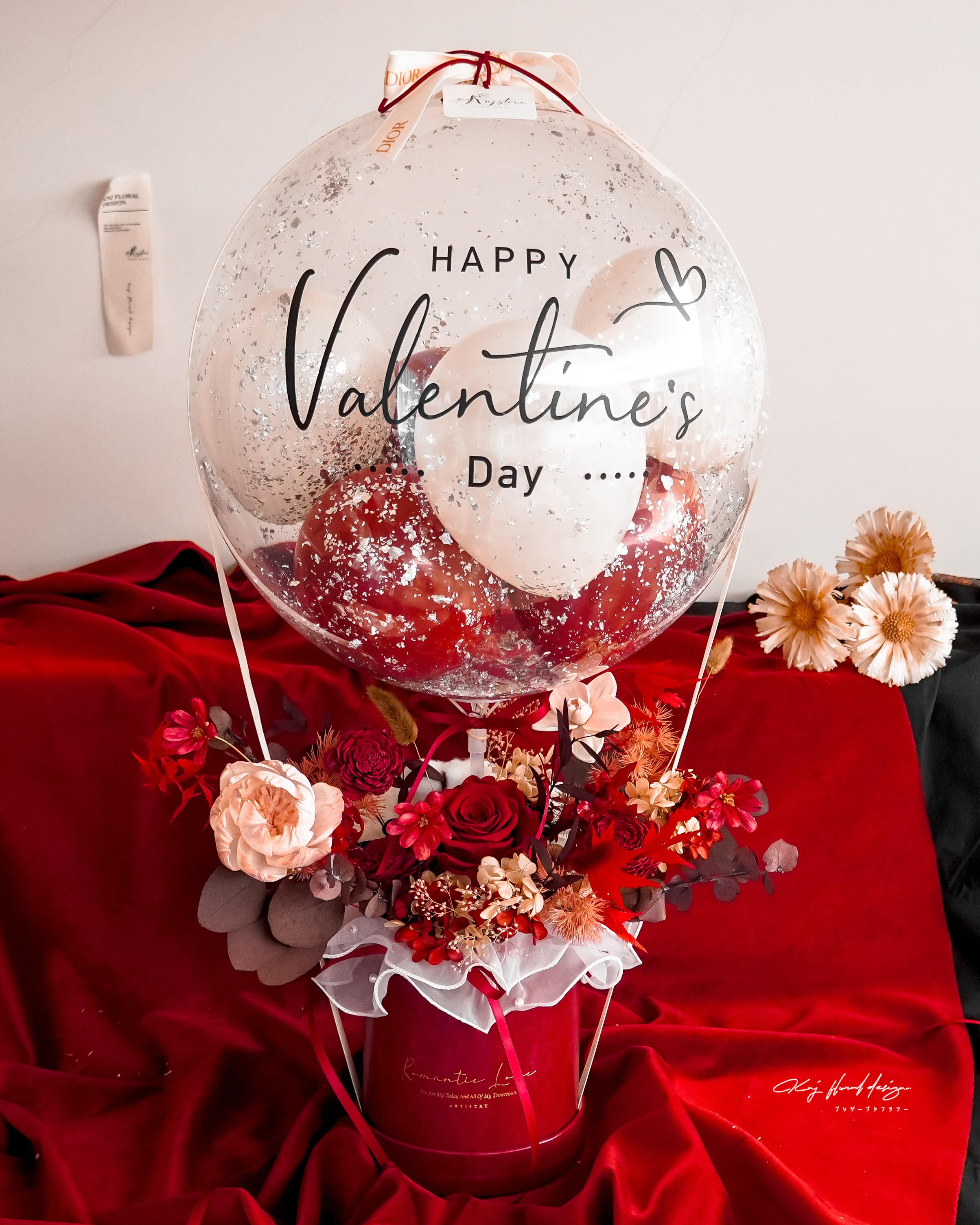 紅絲絨熱氣球永生花禮