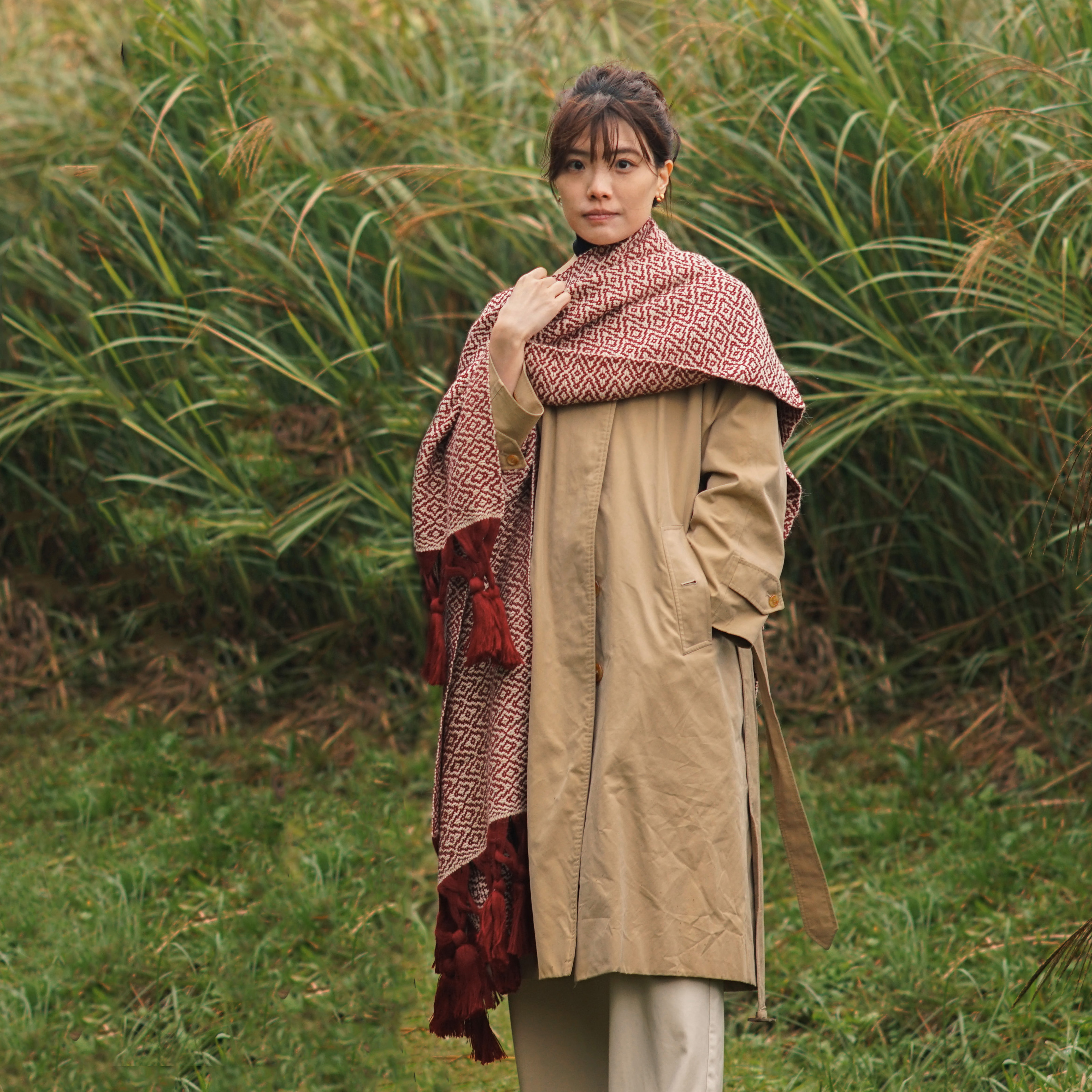 【限量】安地斯羊駝斗篷｜花祭－朱紅｜秘魯
