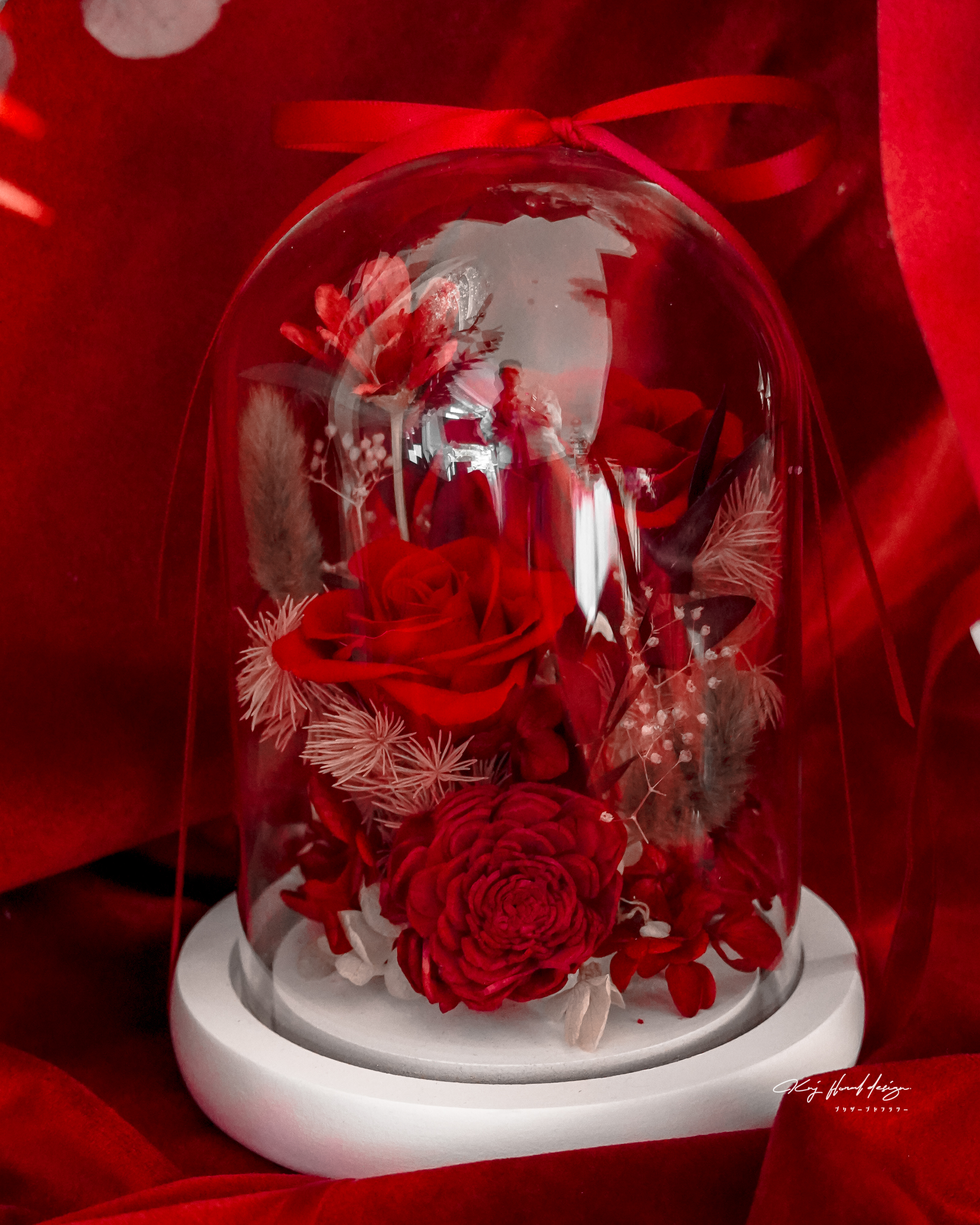 紅絲絨永生花玻璃燈盅