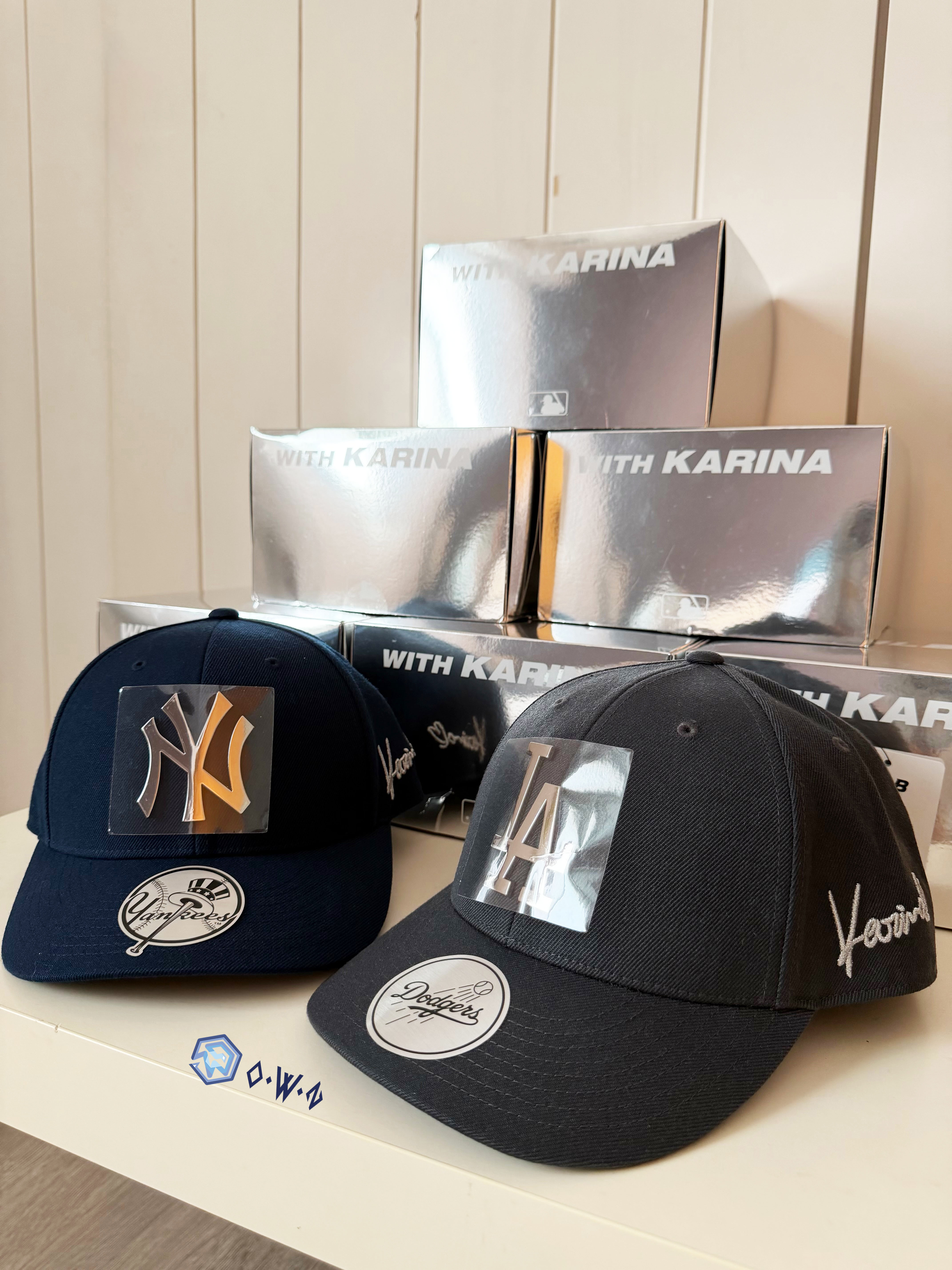 【OWN】MLB Korea 帽子 全封帽 Karina 卡寶 簽名帽 棒球帽 老帽 57 59 小卡 限量 海外限定 灰色 深藍