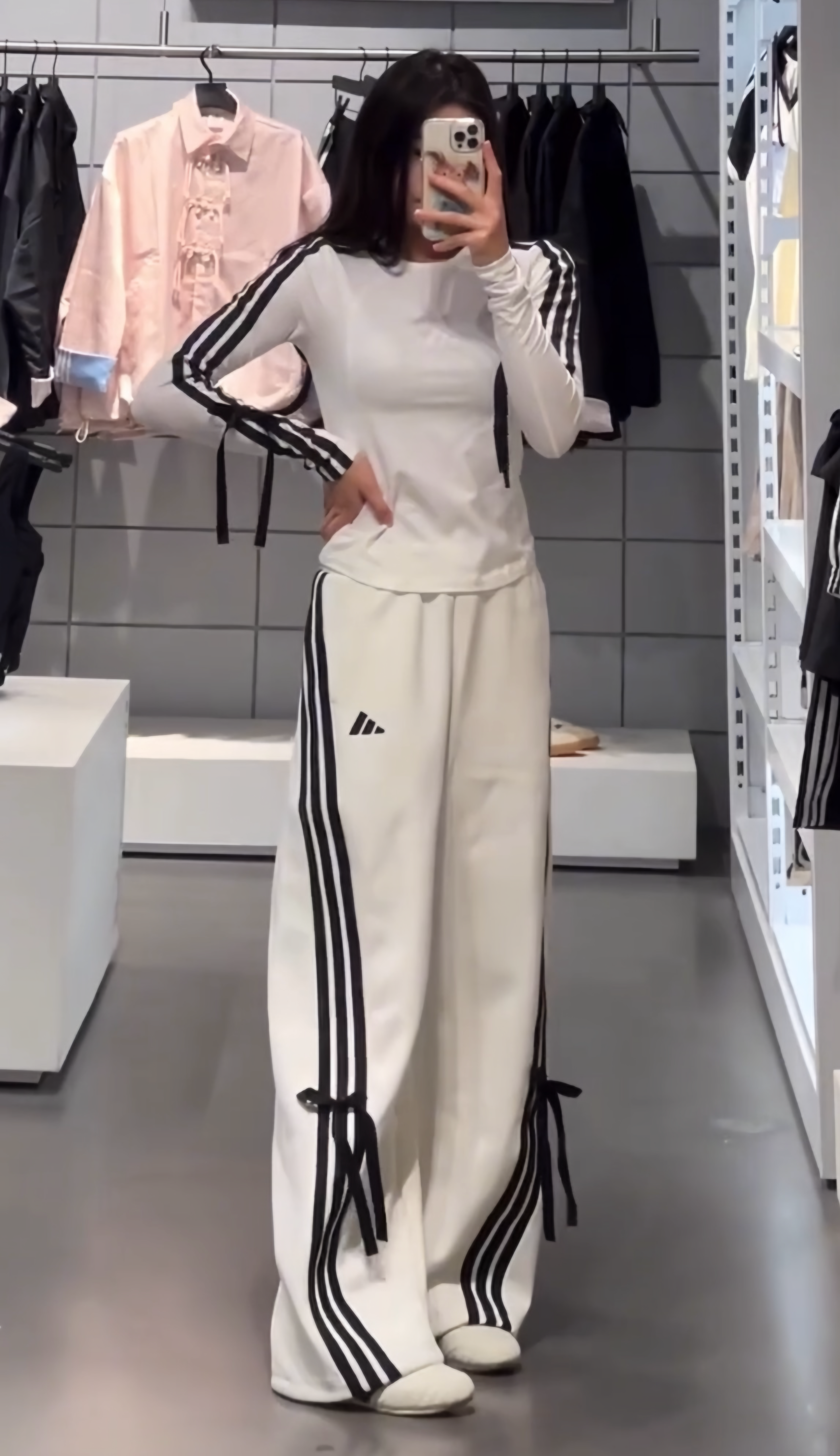 ADIDAS 蝴蝶結 條紋 闊腿褲