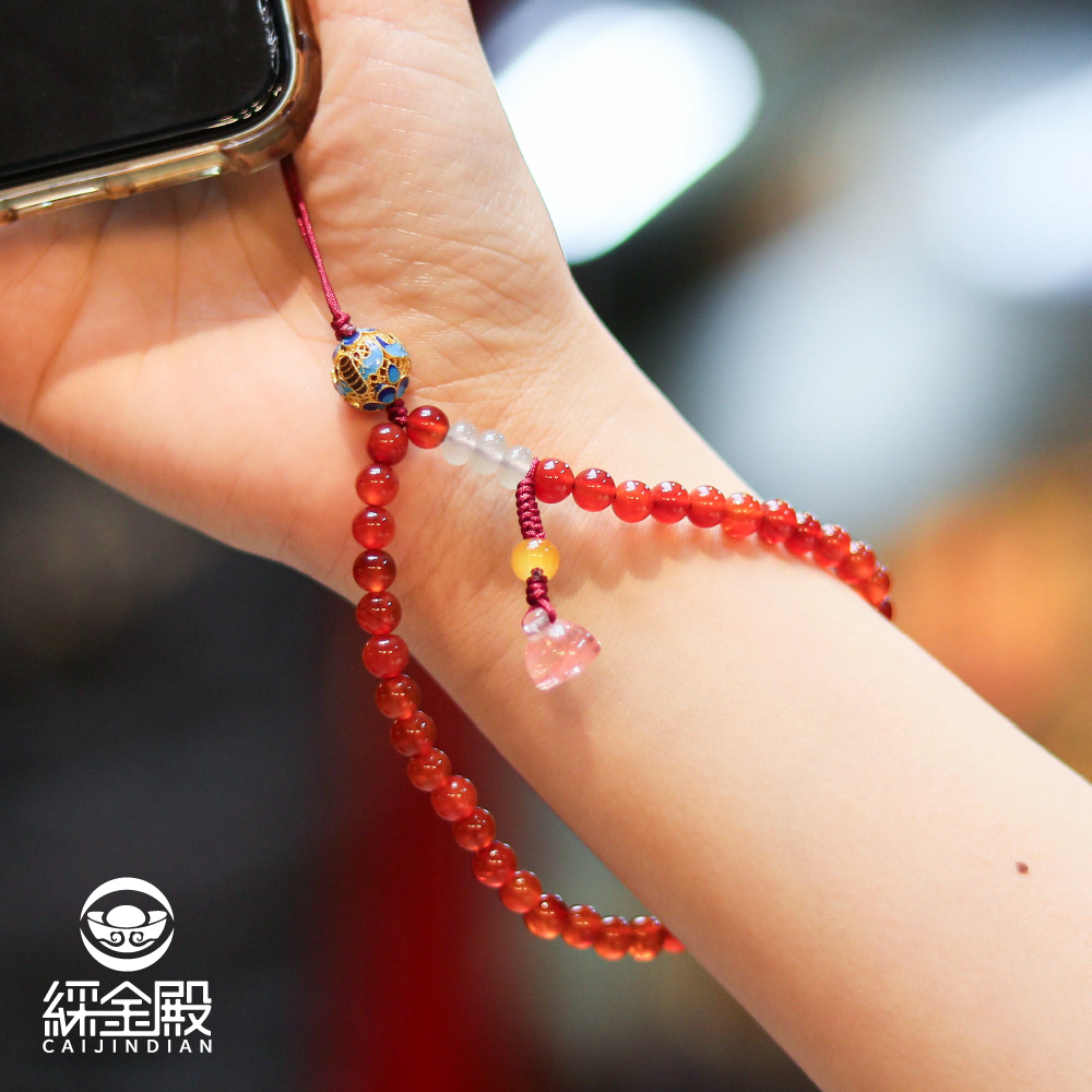 南紅瑪瑙玉石手機掛繩｜招財納福｜貴人運｜平安｜手腕帶｜過爐加持【綵金殿】