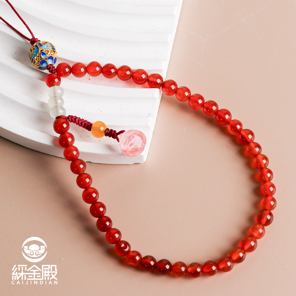 南紅瑪瑙玉石手機掛繩｜招財納福｜貴人運｜平安｜手腕帶｜過爐加持【綵金殿】