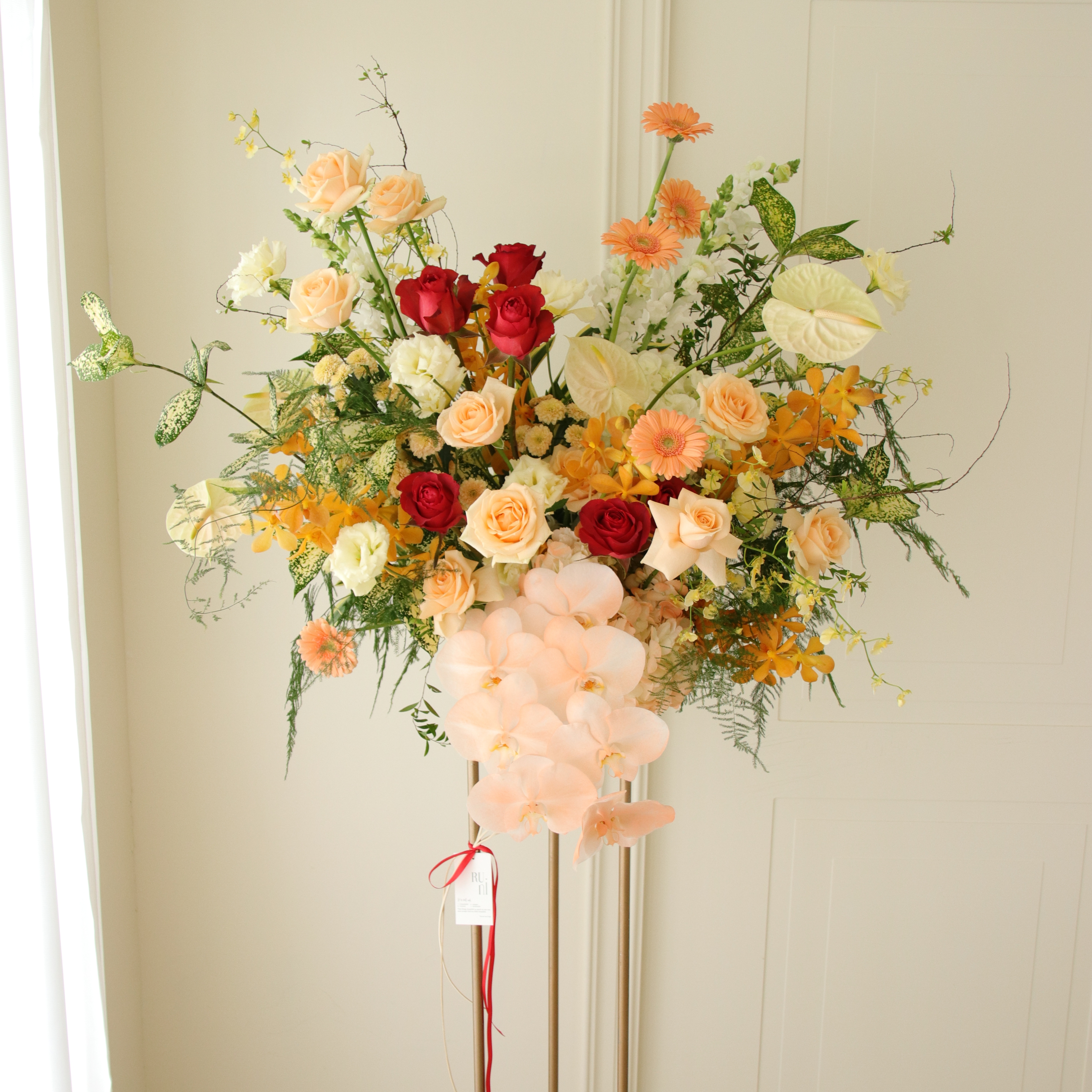 RUNI Flowers-高架花籃 丹霞橘紅色系