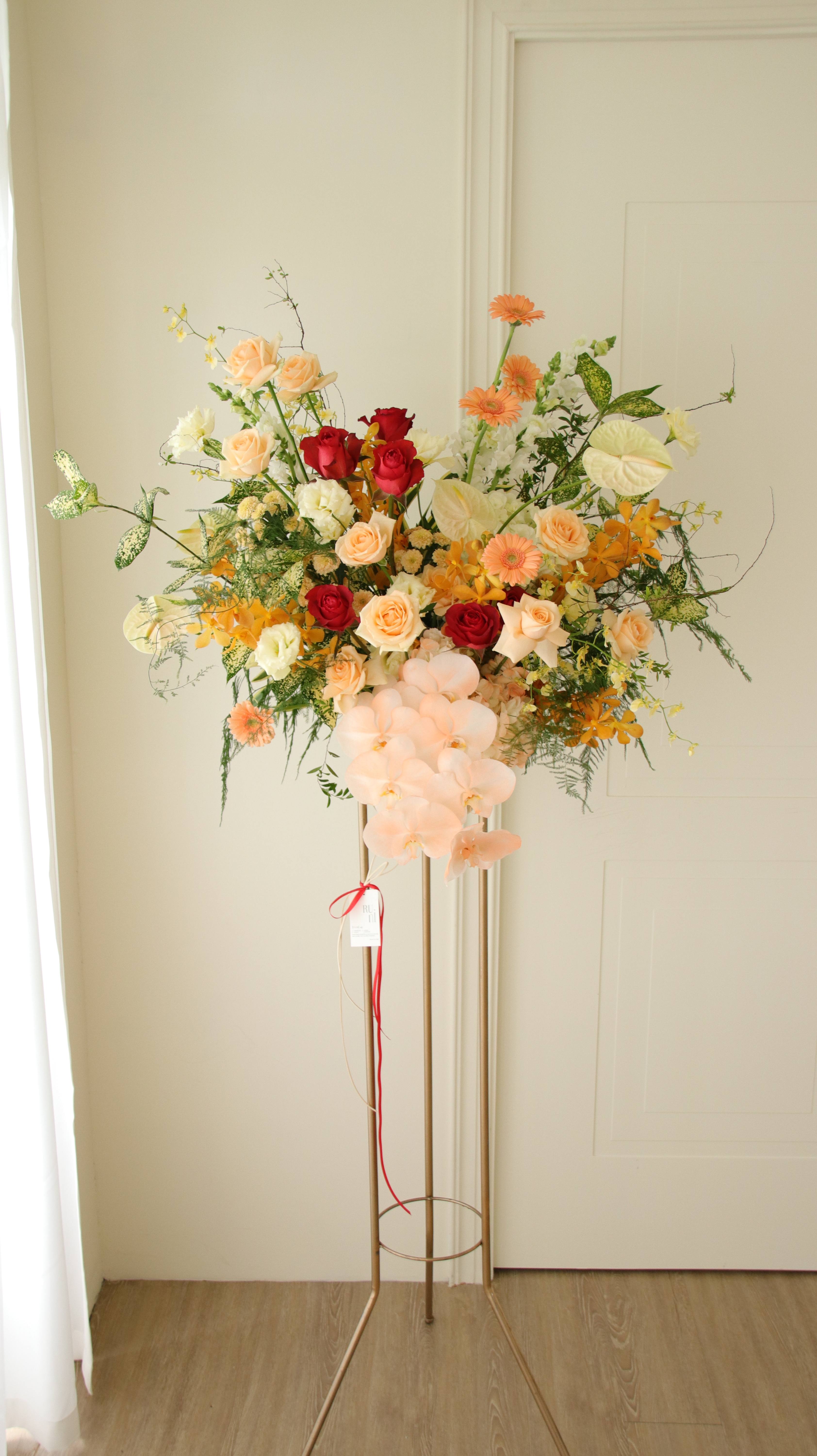 RUNI Flowers-高架花籃 丹霞橘紅色系