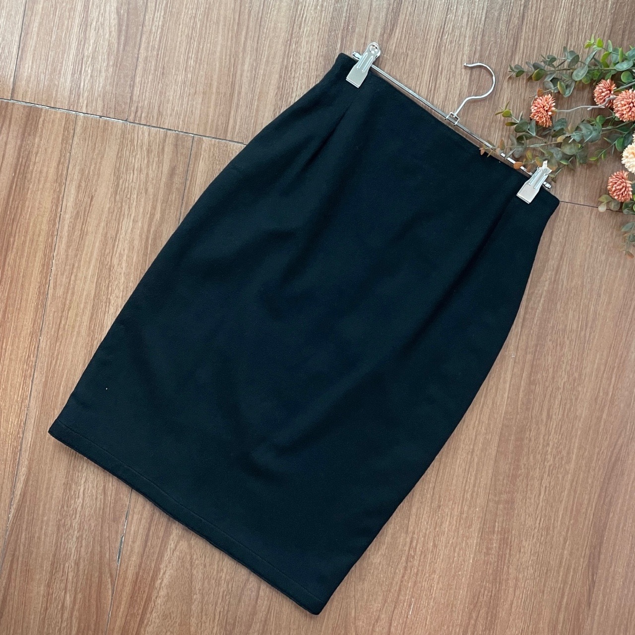 Gianni Versace意大利製純黑色羊毛半裙