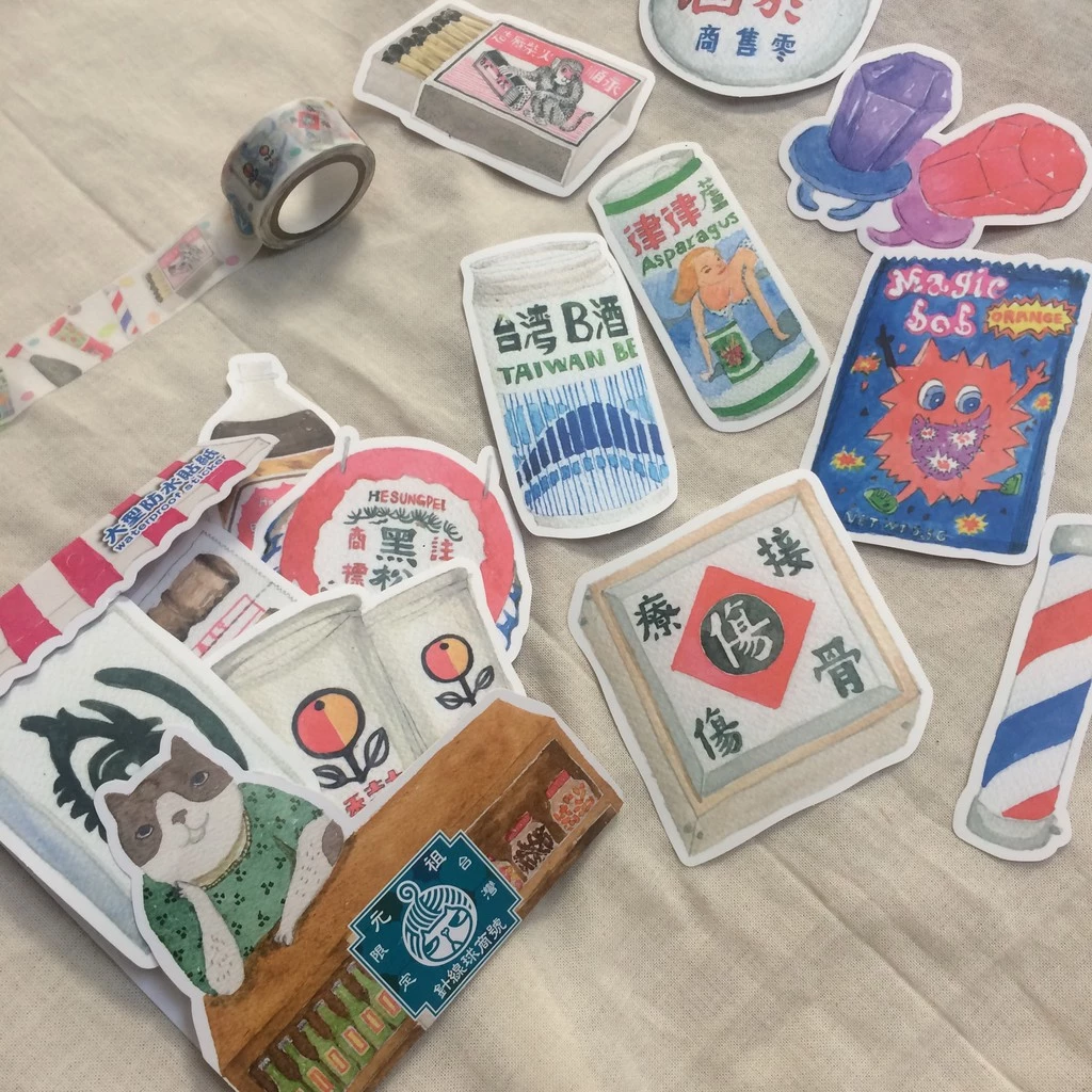 台灣招牌與零嘴 防水超大貼紙 13張入｜針線球 Yarnball 台灣