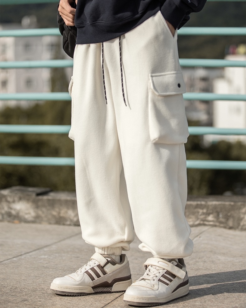 Nature 搖粒絨 大口袋 棉長褲 米白【K2245】