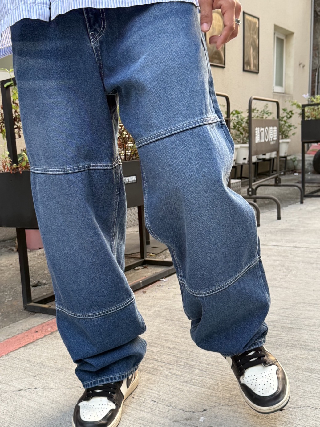 造型水藍牛仔闊腿褲(薄款)
