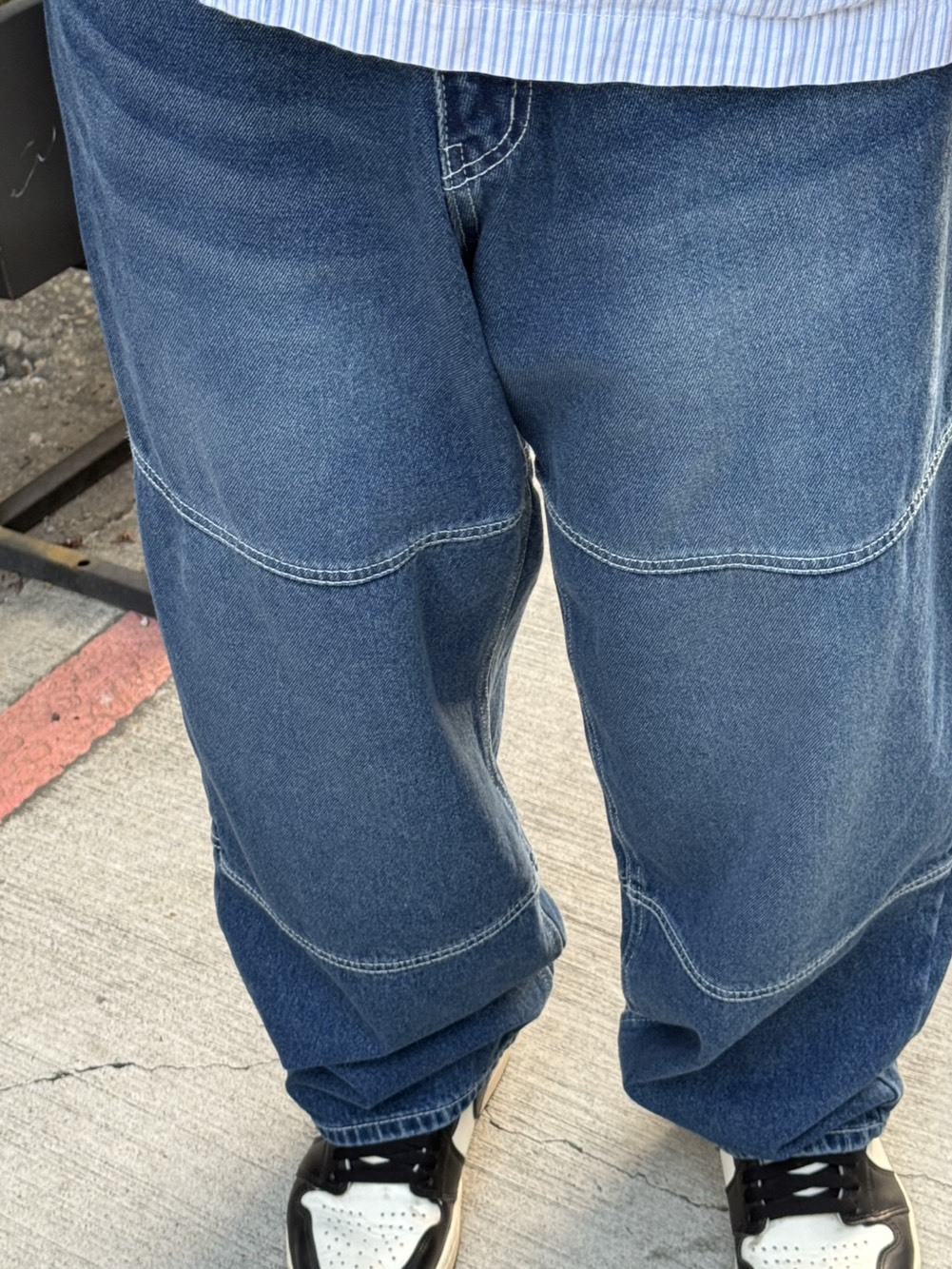 造型水藍牛仔闊腿褲(薄款)