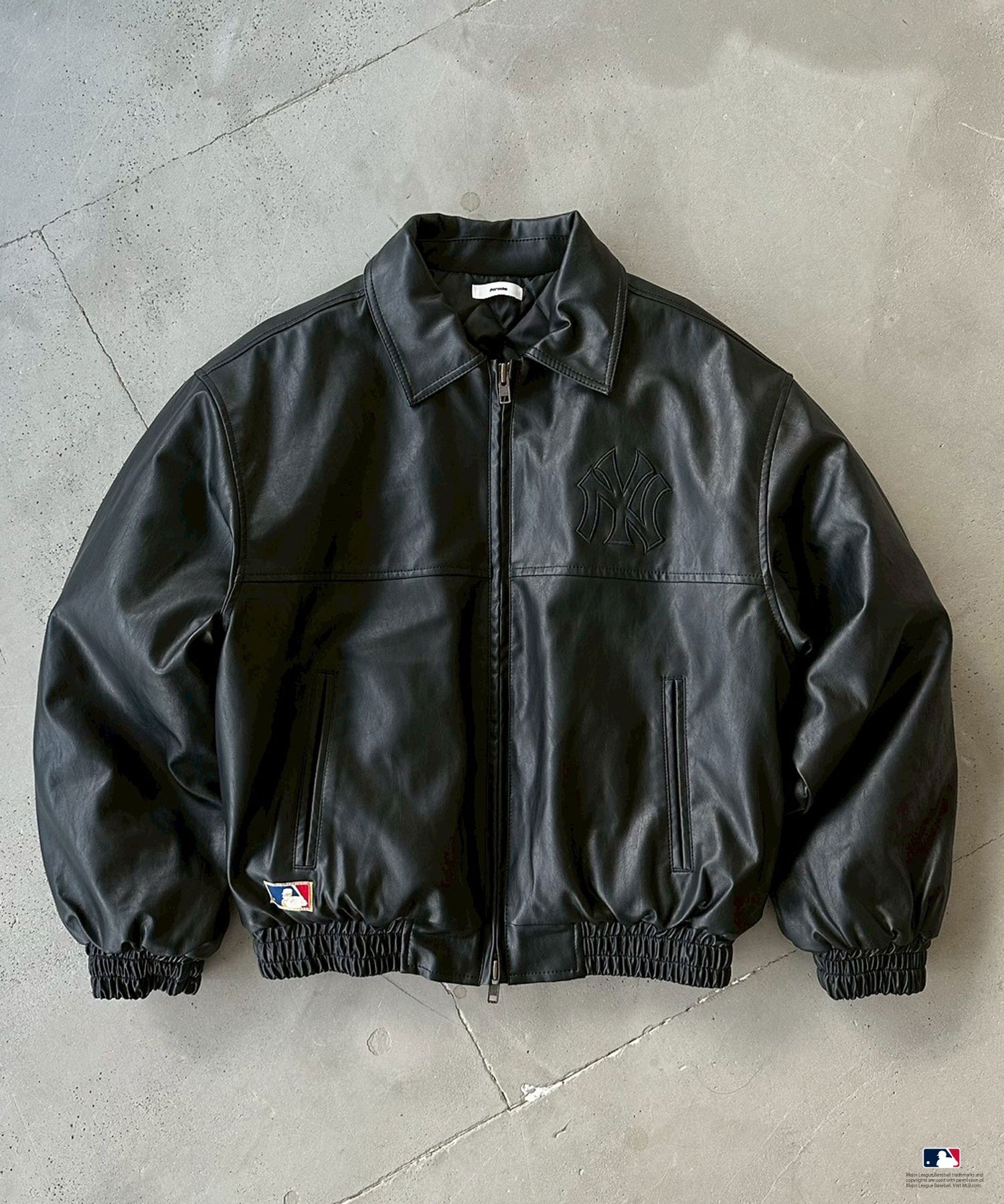 Perushu x MLB 聯名 拼接 刺繡 標誌 雙拉鍊 皮外套 皮衣