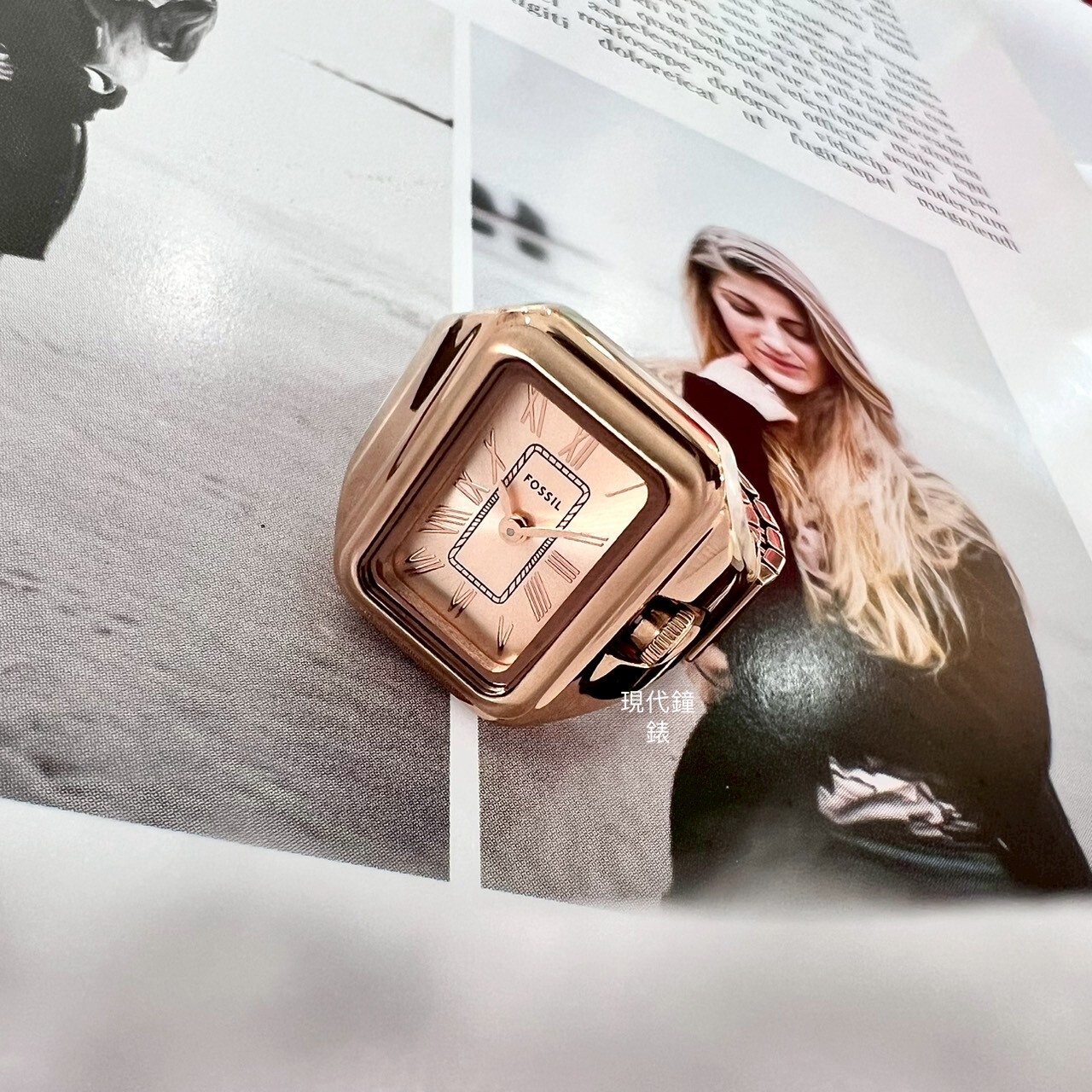 【FOSSIL】方形時尚戒指錶ES5345 14mm 現代鐘錶