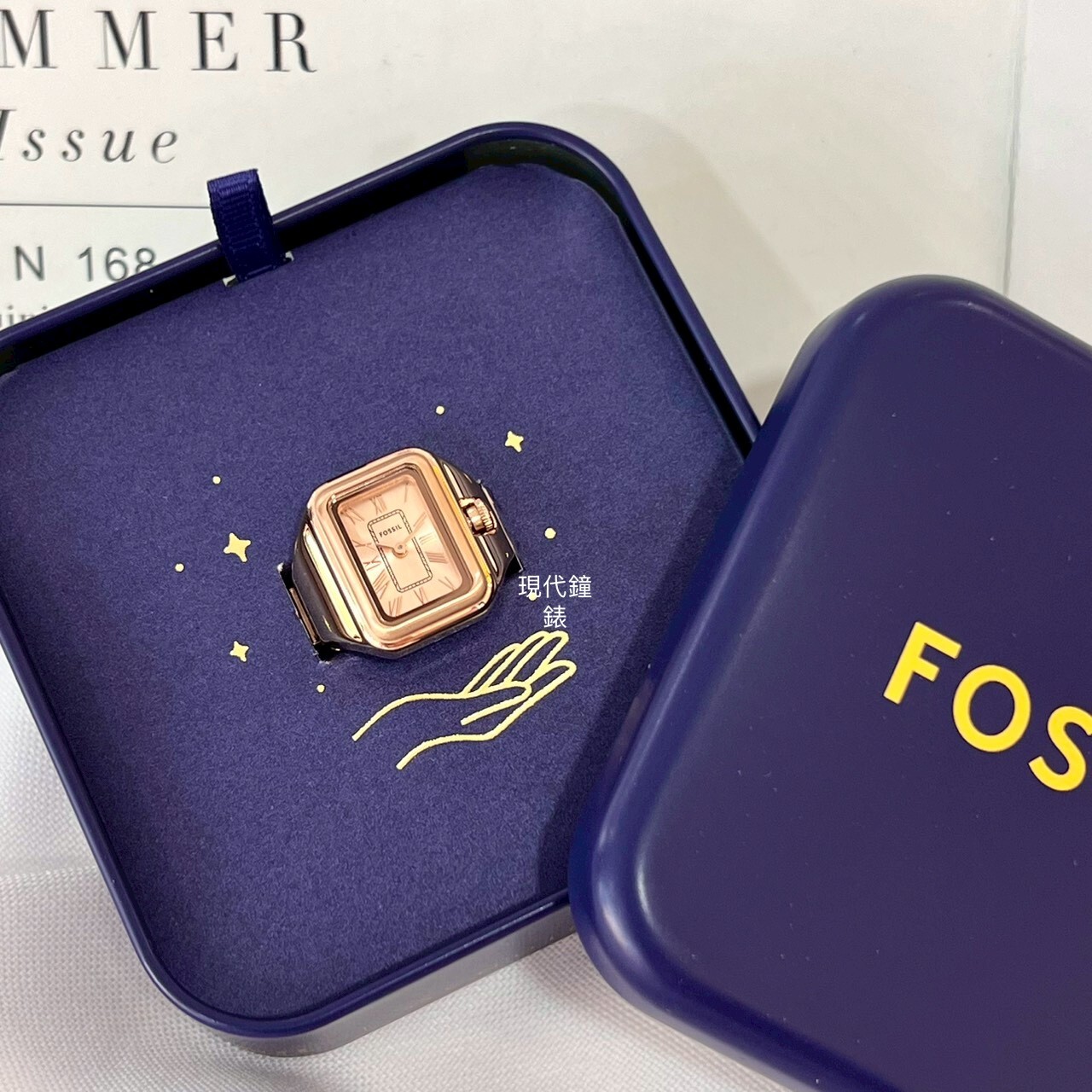 【FOSSIL】方形時尚戒指錶ES5345 14mm 現代鐘錶