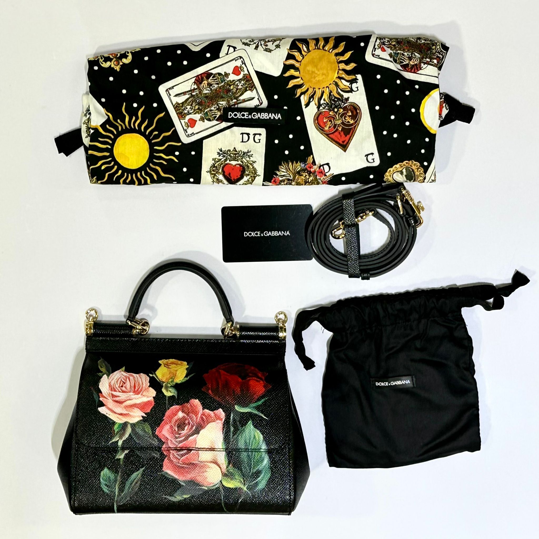 本週限時❣️全新DOLCE & GABBANA SICILY  ROSE 手提/斜揹包 手繪花朵圖案 黑色荔枝皮金扣 D&G 手袋 #BRAND NEW #香榭站正品