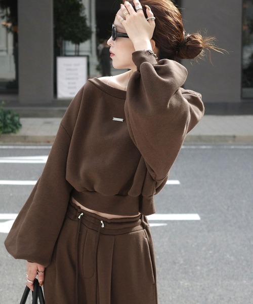 日本🇯🇵連線 Classical Elf x Marina 聯名 短版露肩抓絨衛衣 寬鬆 露肩 蓬鬆袖子 長袖 衛衣 3色(任買兩件711免運)/預購