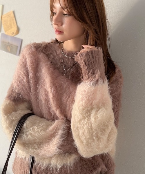 日本🇯🇵連線 Classical Elf 蓬鬆色塊拼接波浪紋針織衫 針織衫 拉絨材質 套頭衫 復古 毛衣 長袖 3色(任買兩件711免運)/預購