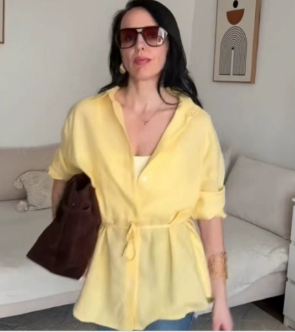 抽繩收腰 棉麻款版襯衫(白/藍/粉/黃)