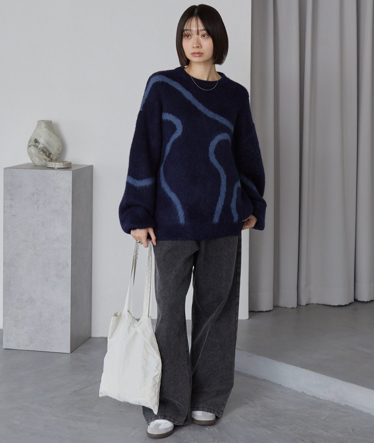 【預購】JN110804 MONO-MART 馬海毛觸感刺繡超大圓領針織衫