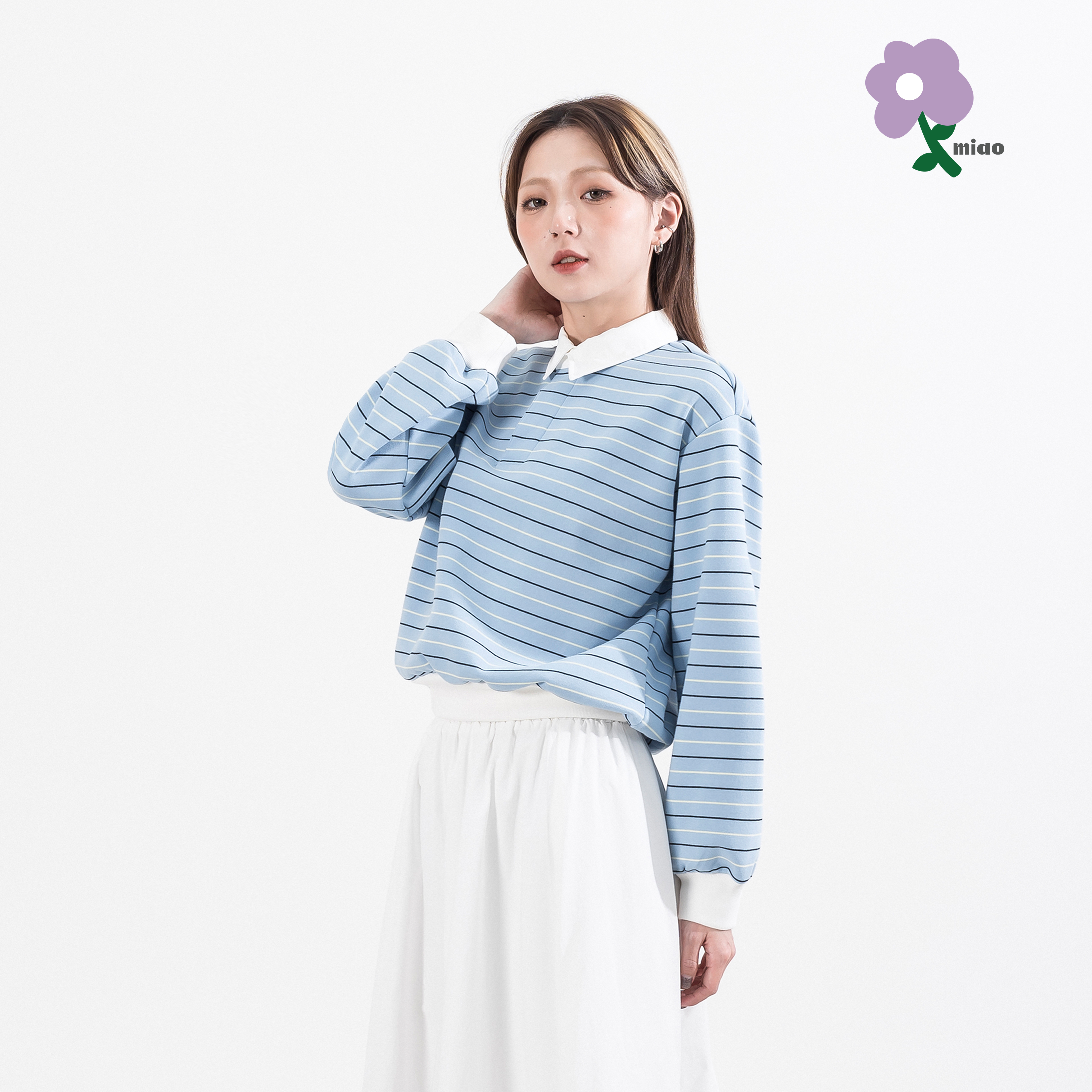 AGILITY MIAO Boxy Rugby Shirts 女裝 寬短條紋 長袖Polo衫 [M-PL6]