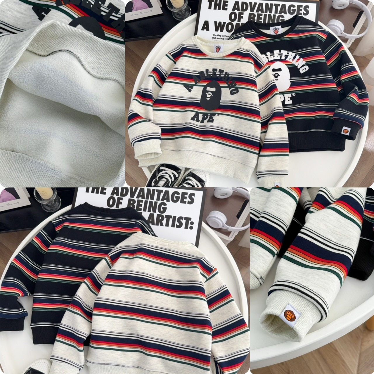 兒童猿人橫間絨底長袖衛衣-2502635