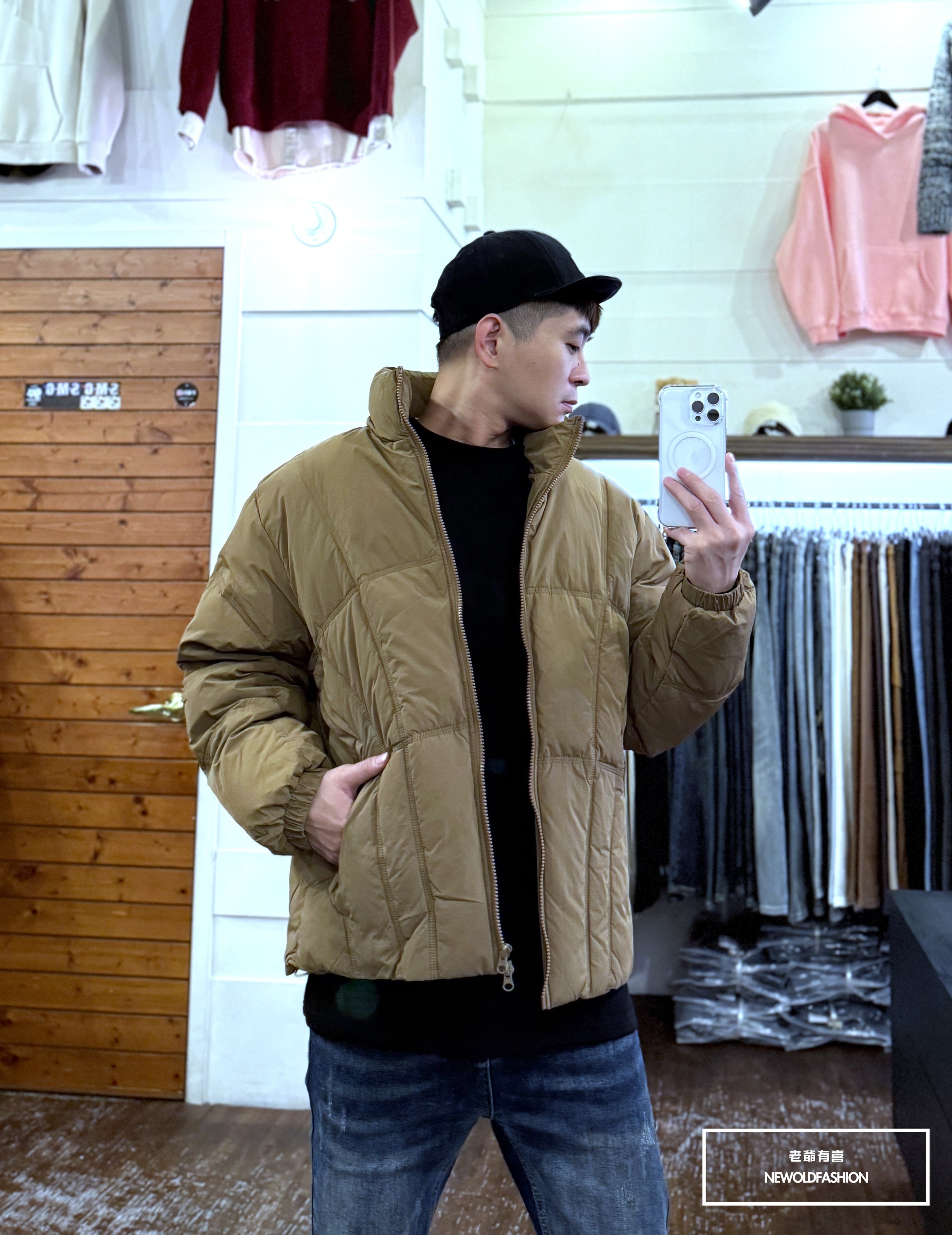 『新品上市』重磅簡約多線條羽絨外套(NOF25103385)-咖