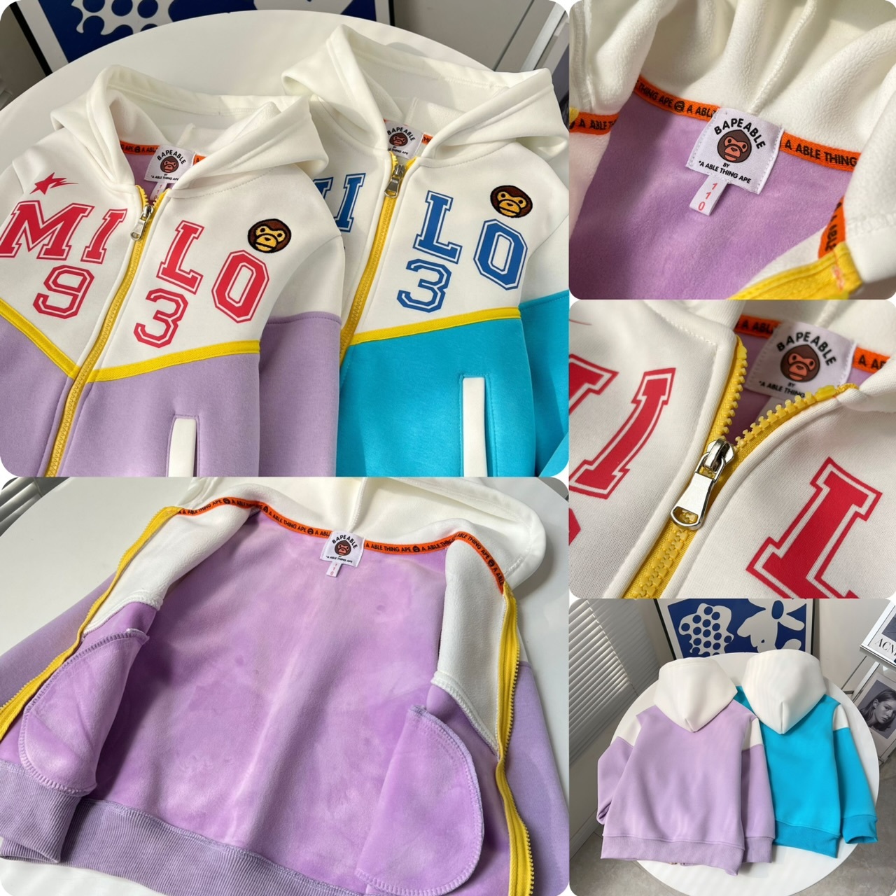 兒童猿人絨底拼色拉鏈外套-2502636