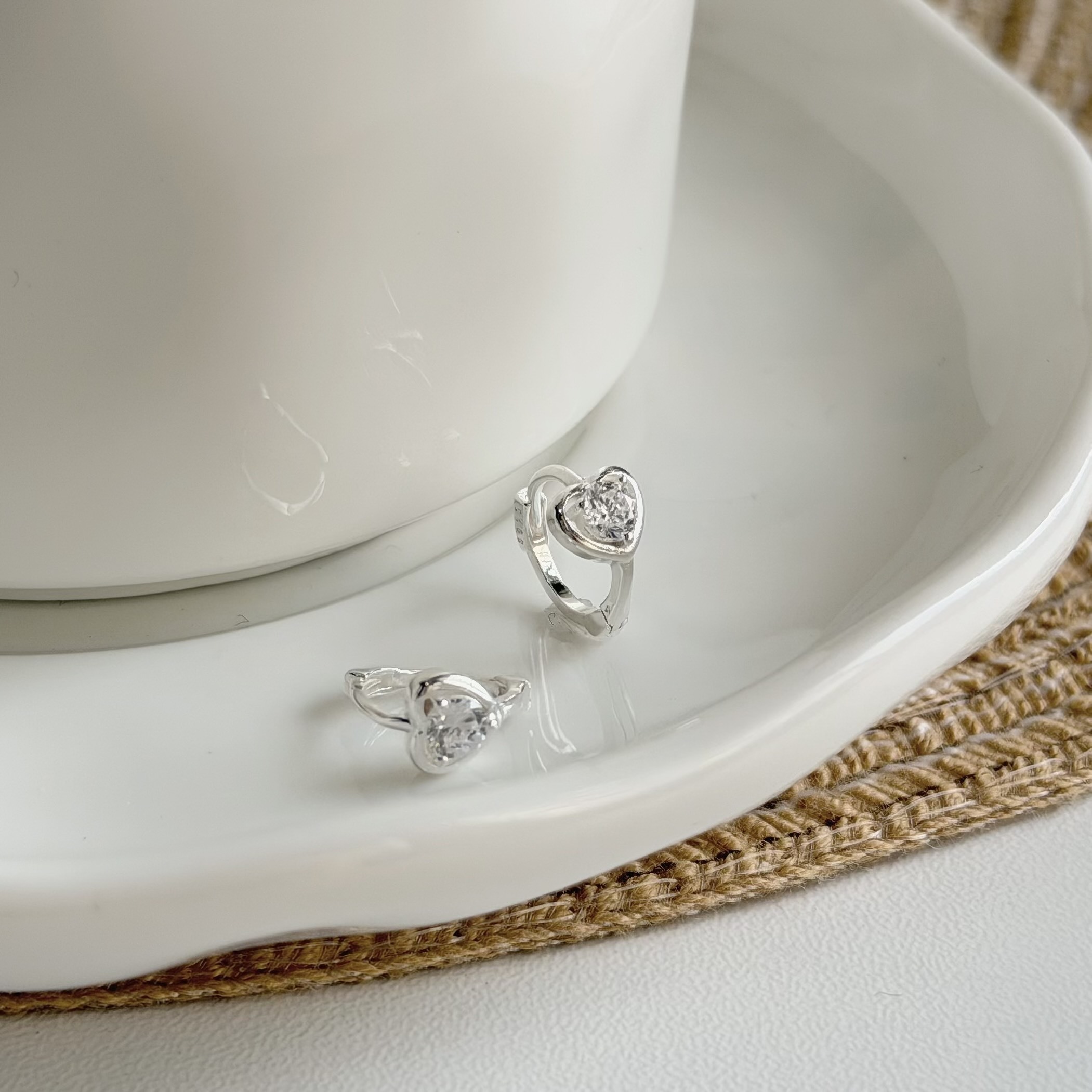 Y358愛心單鑽純銀易扣