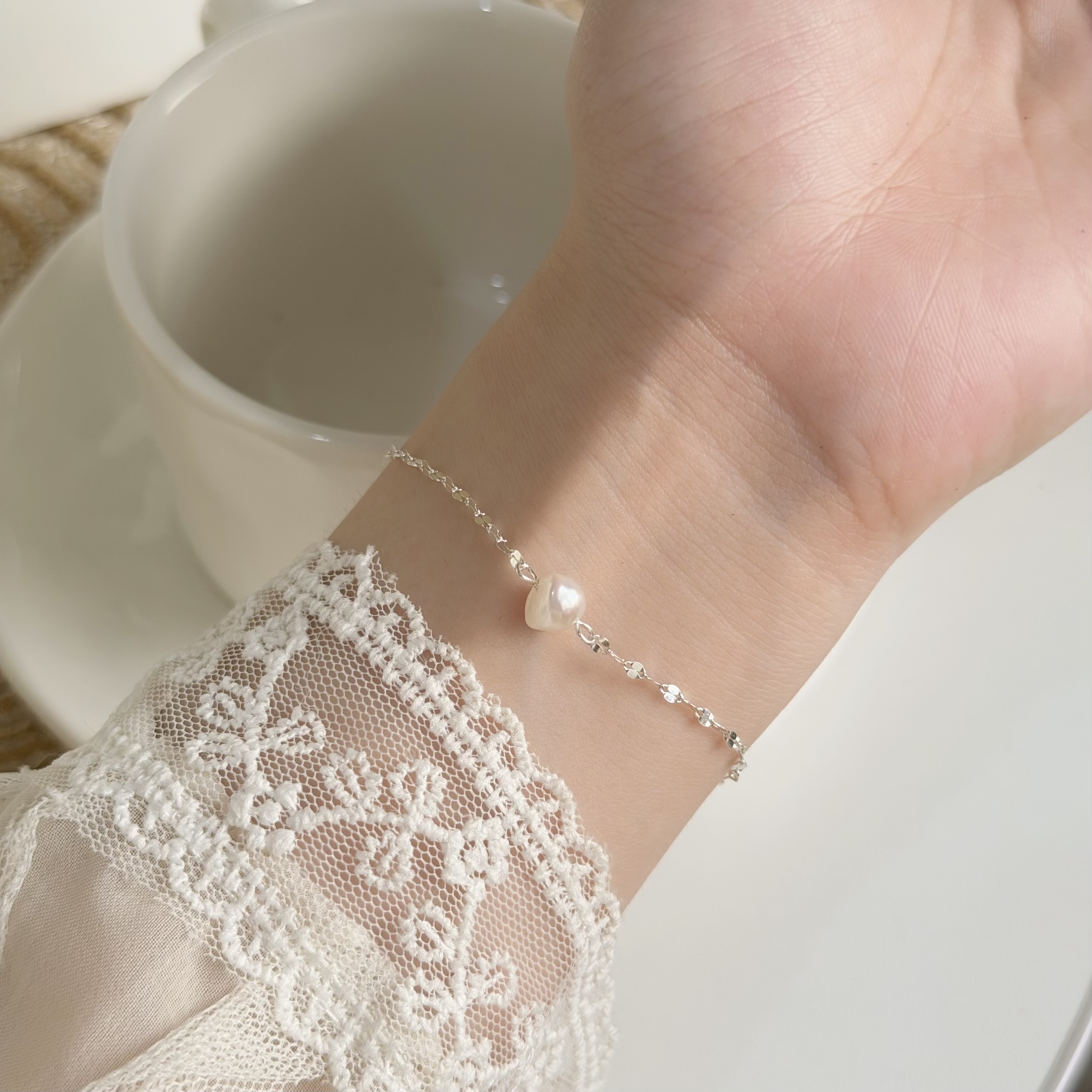 Y169珍珠嘴唇鏈純銀手鍊