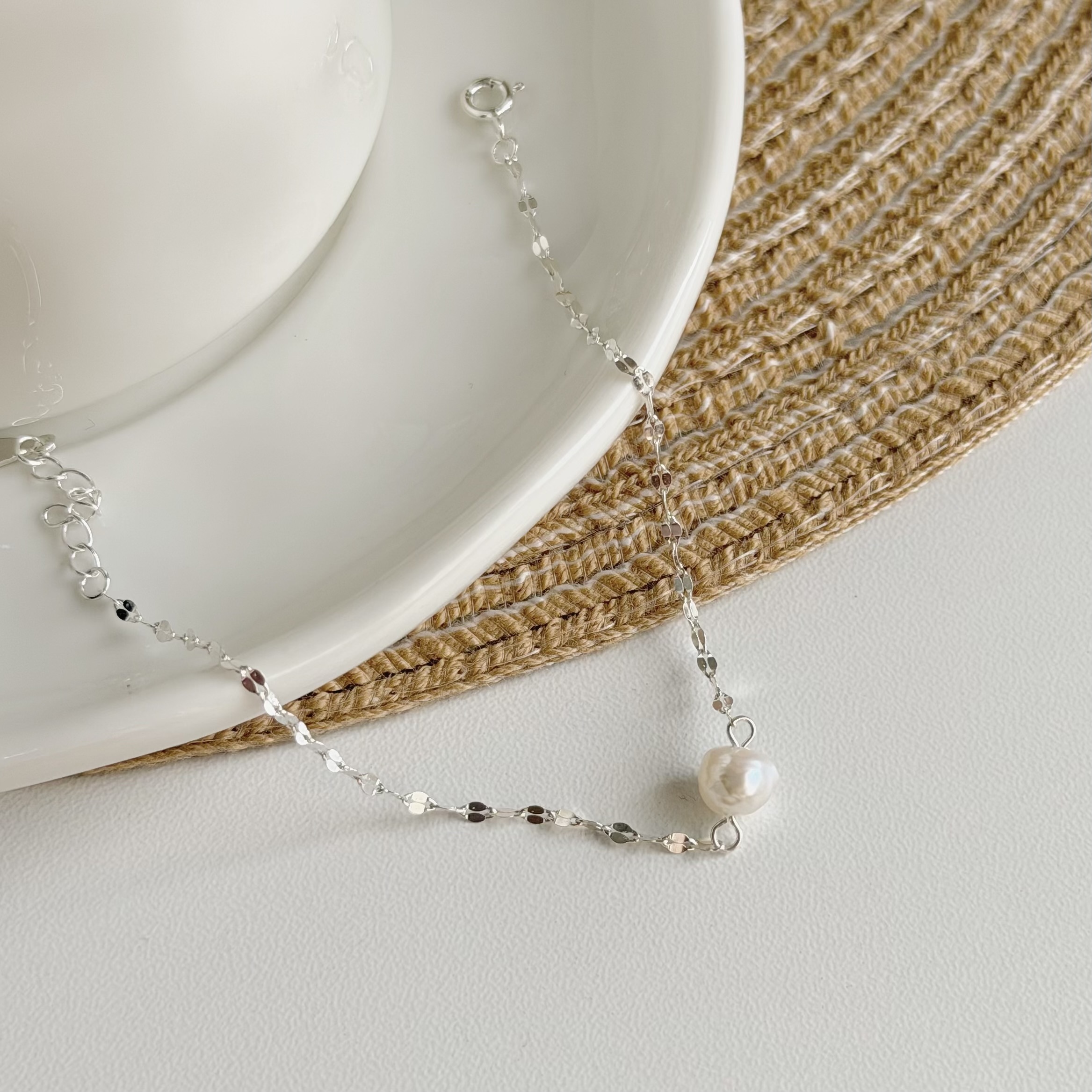 Y169珍珠嘴唇鏈純銀手鍊