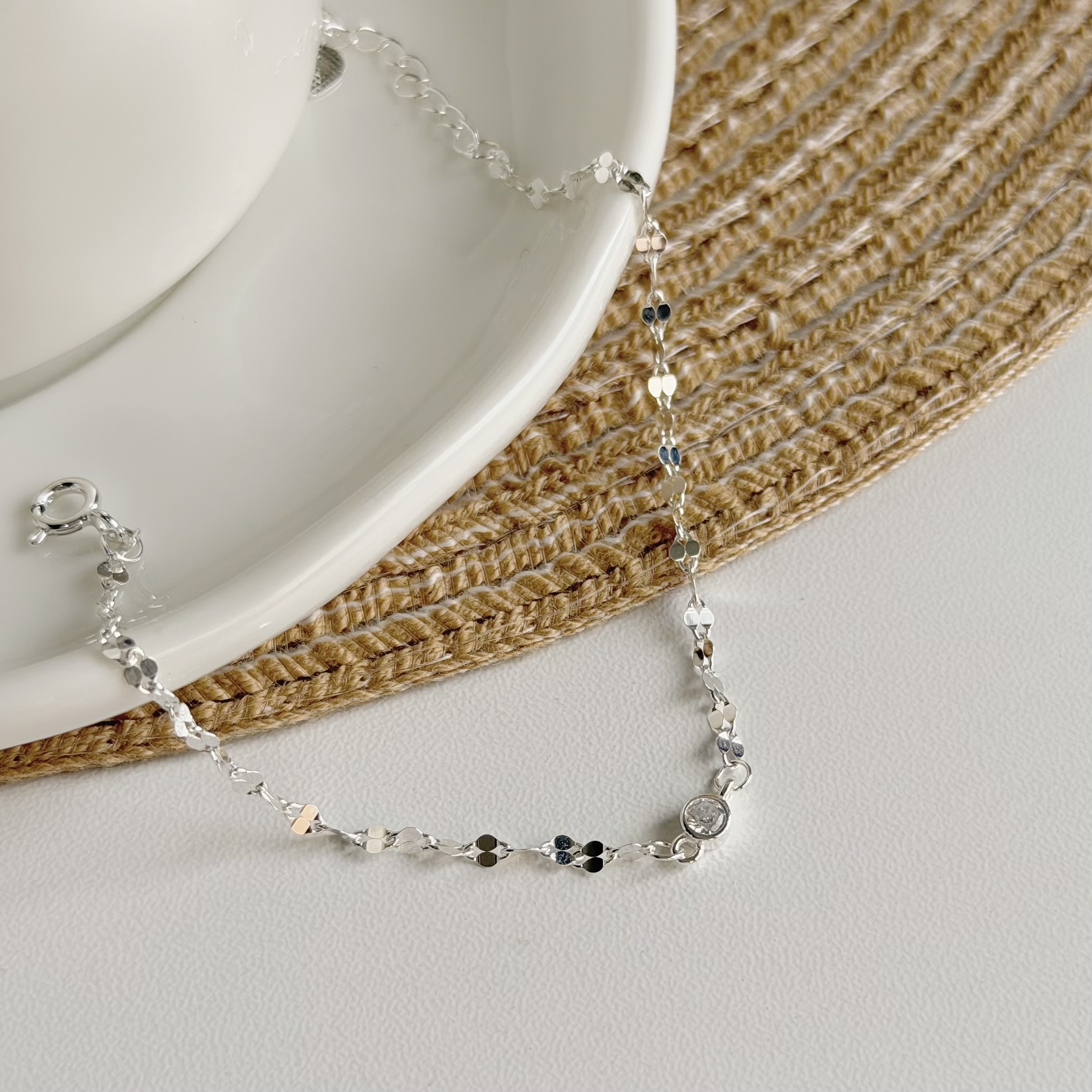 Y168單鑽嘴唇鏈純銀手鍊