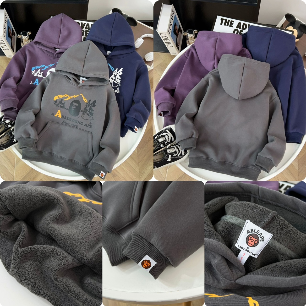 兒童猿人絨底前大袋連帽衛衣-2502637