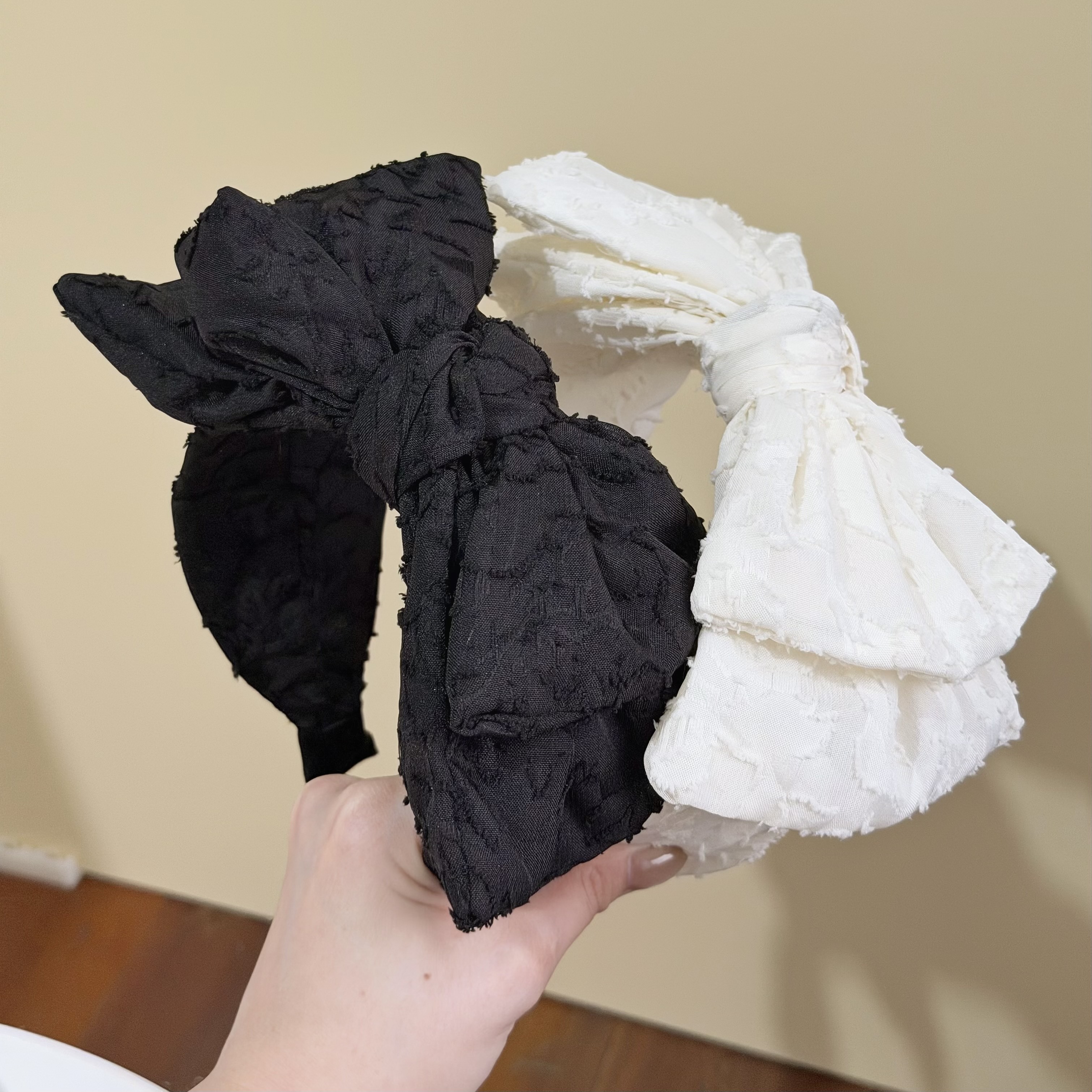 Z552壓紋雙層蝴蝶結髮箍