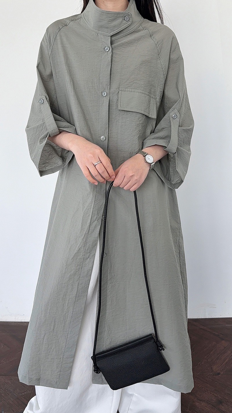No.4073 必買立領簡約長版透視外套