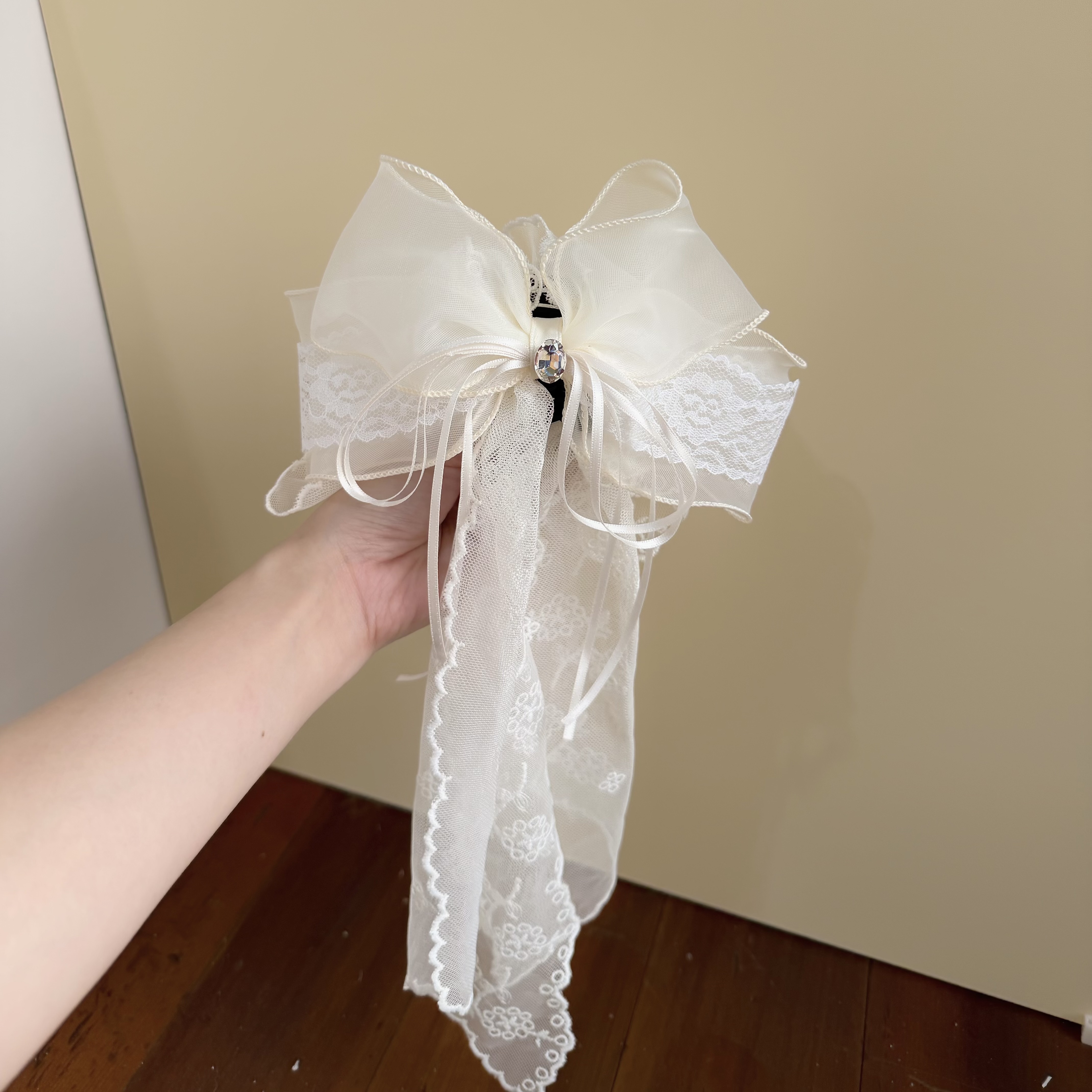 Z360仙氣水鑽網紗蕾絲蝴蝶結半頭夾