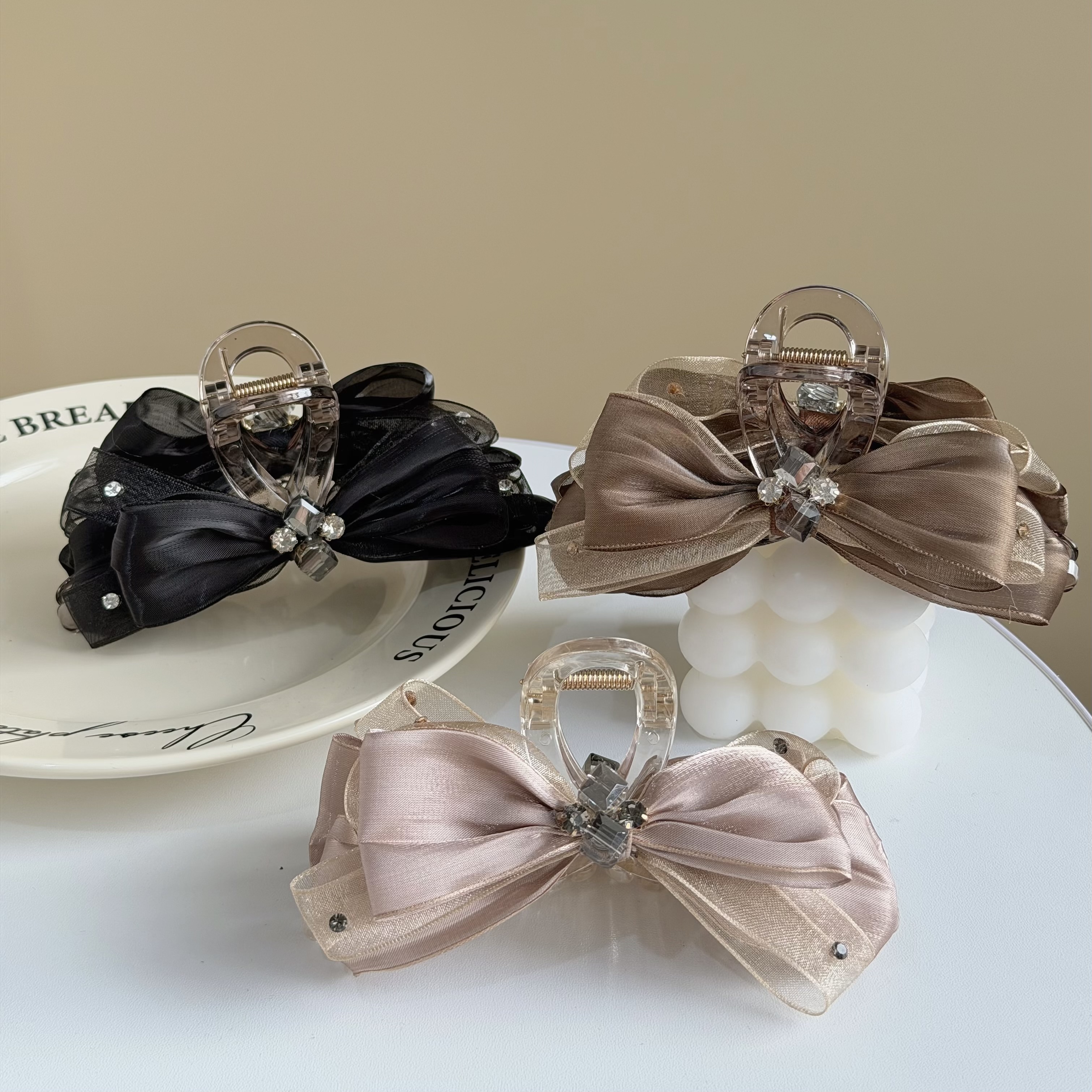 Z300方塊水鑽網紗蝴蝶結鯊魚夾